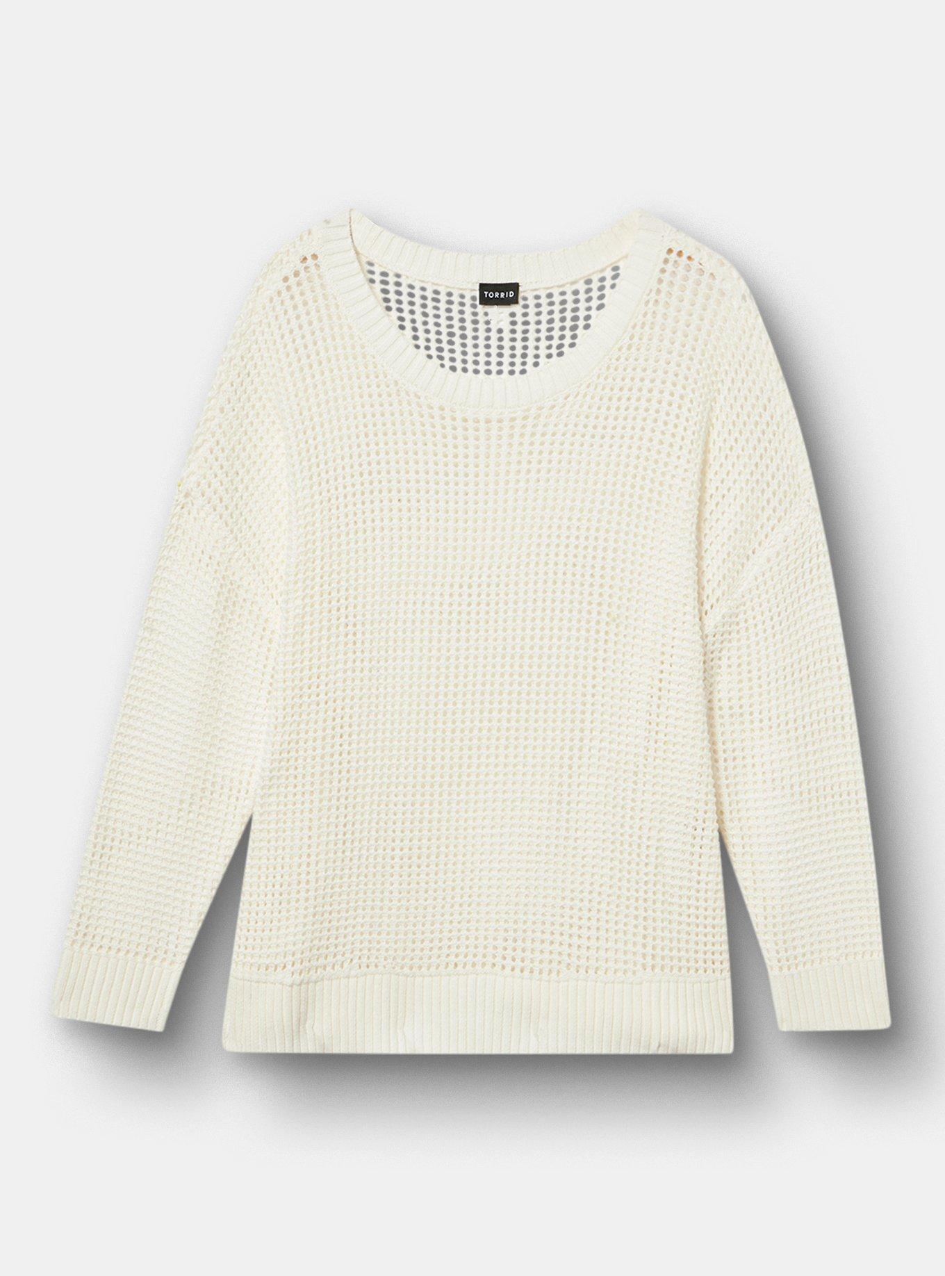 Open Stitch Crew Pullover Sweater, WHISPER WHITE, hi-res