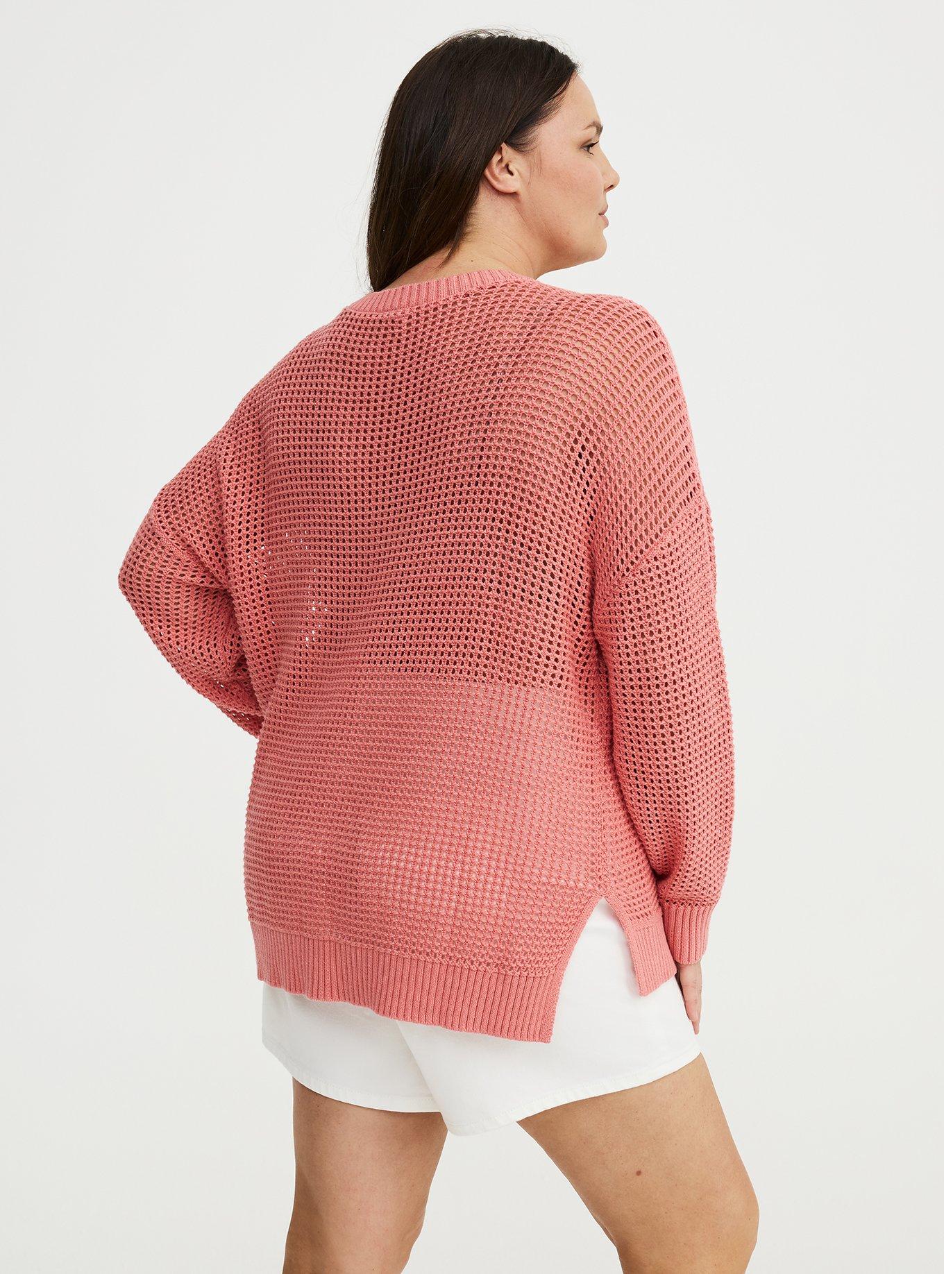 Open Stitch Crew Pullover Sweater, LANTANA, alternate