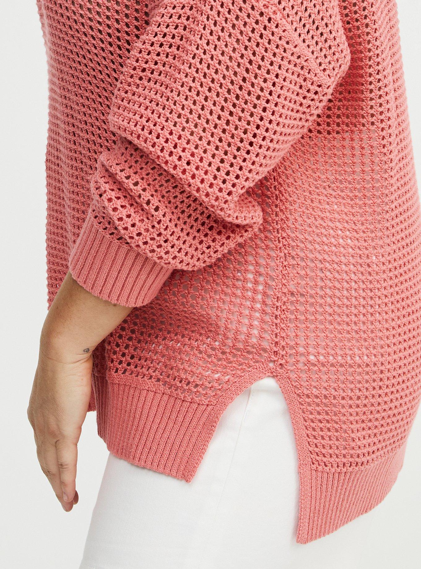 Open Stitch Crew Pullover Sweater, LANTANA, alternate