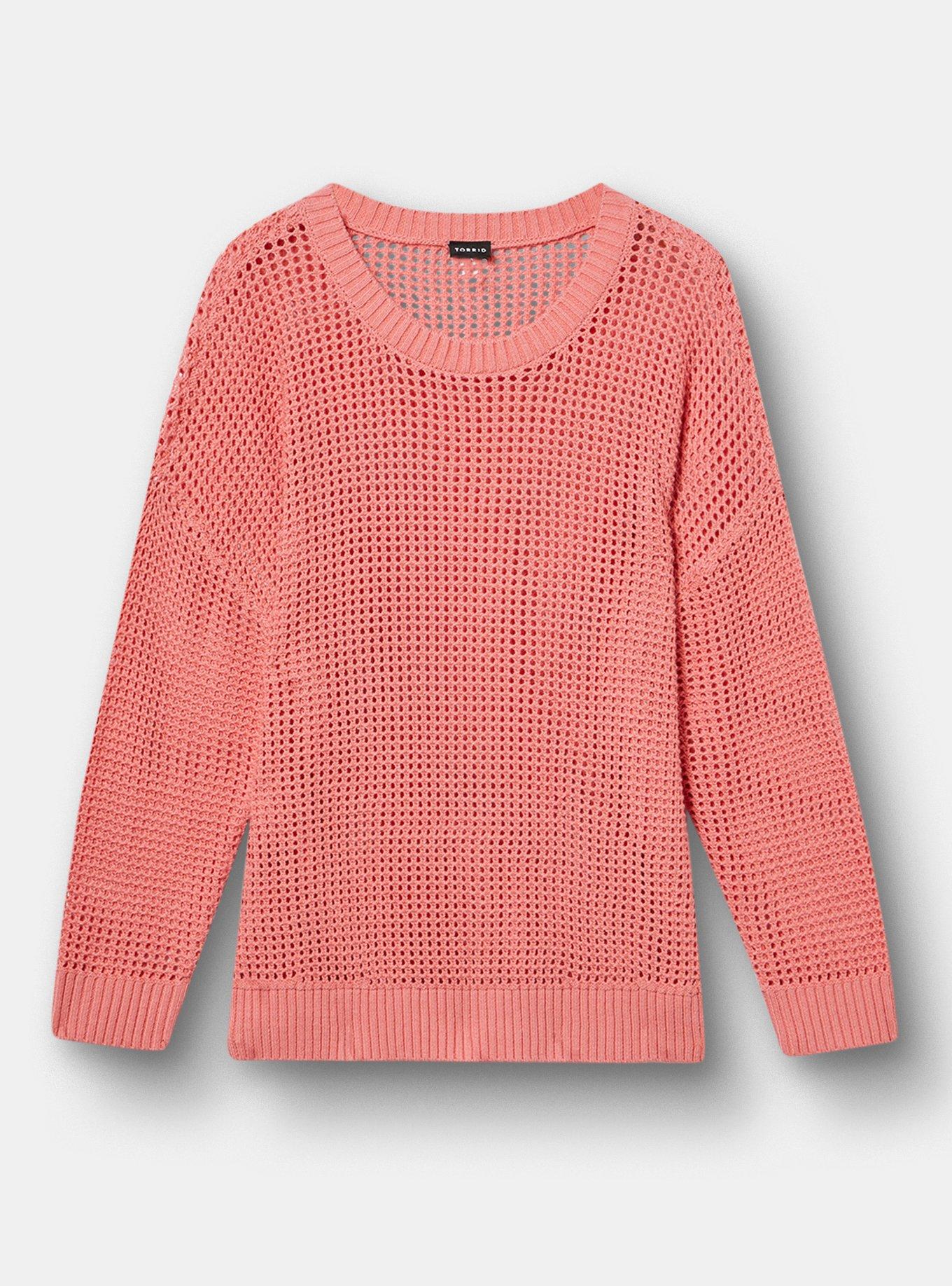 Open Stitch Crew Pullover Sweater, LANTANA, hi-res