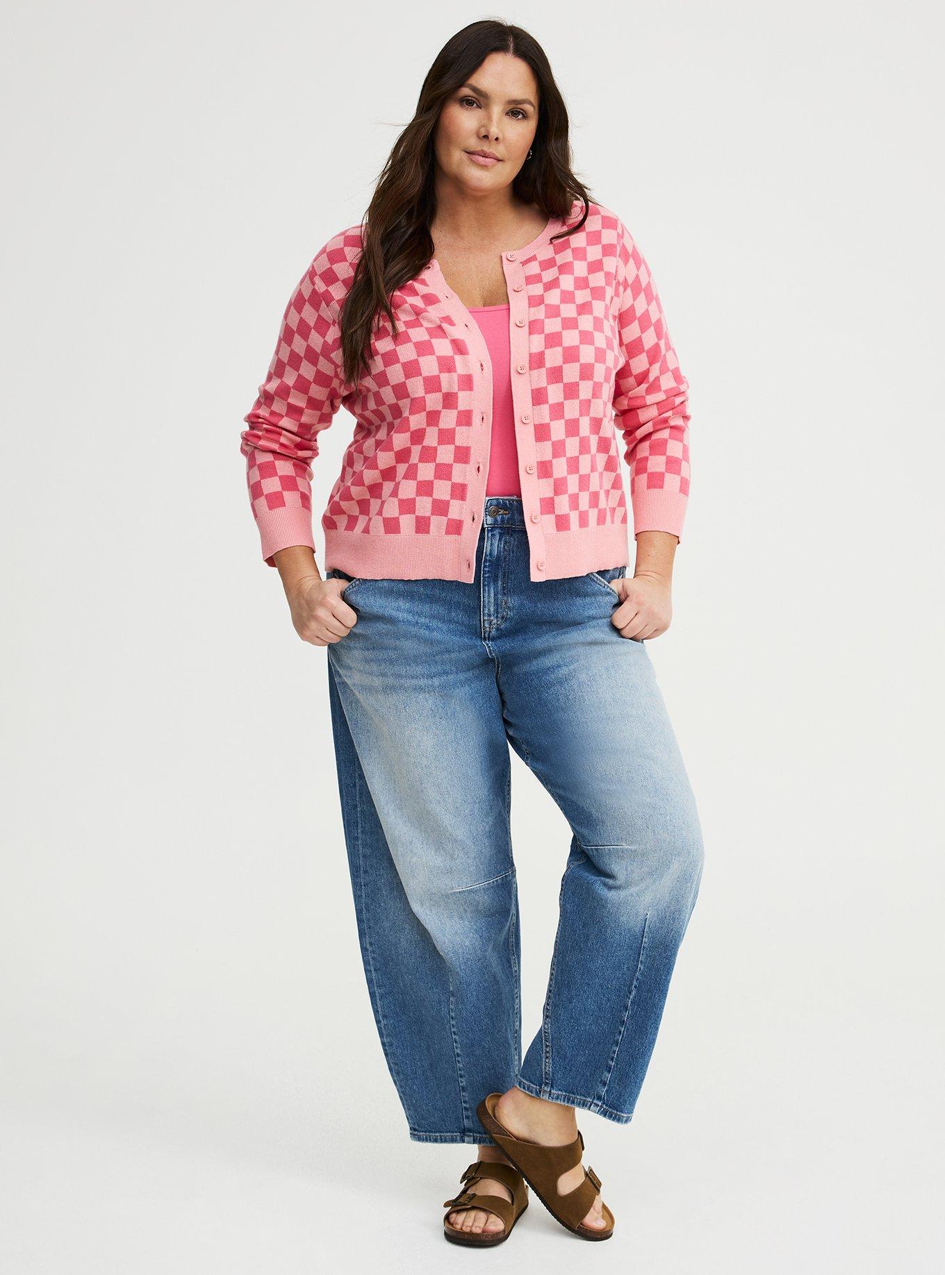 Luxe Cozy Crew Cardigan, FRUIT DOVE TONAL CHECK, alternate