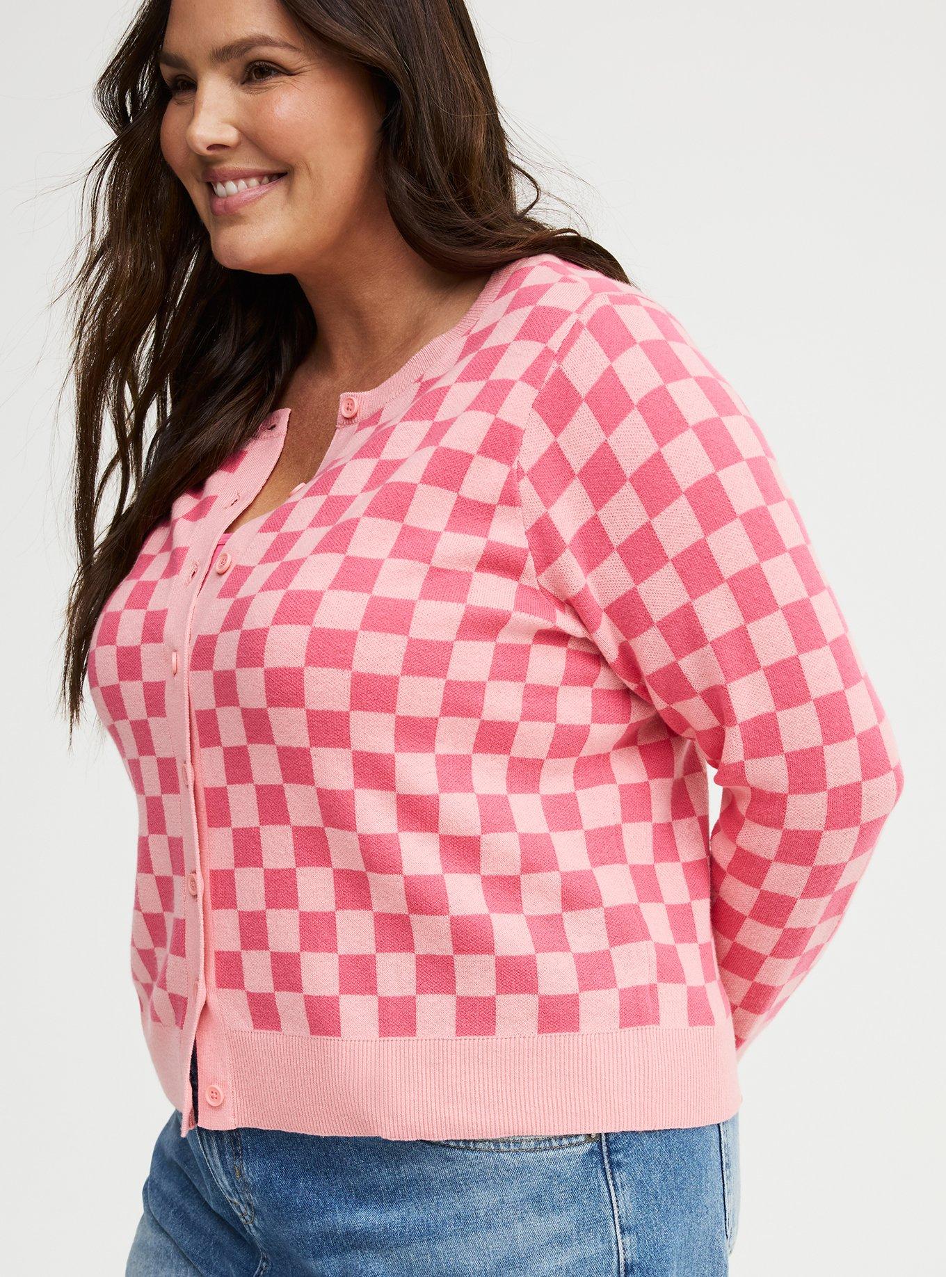 Luxe Cozy Crew Cardigan, FRUIT DOVE TONAL CHECK, alternate