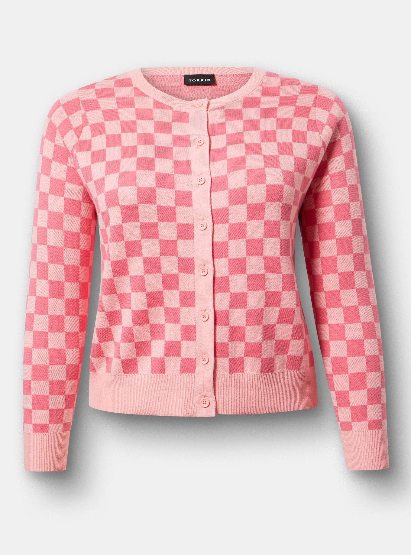 Luxe Cozy Crew Cardigan, FRUIT DOVE TONAL CHECK, hi-res