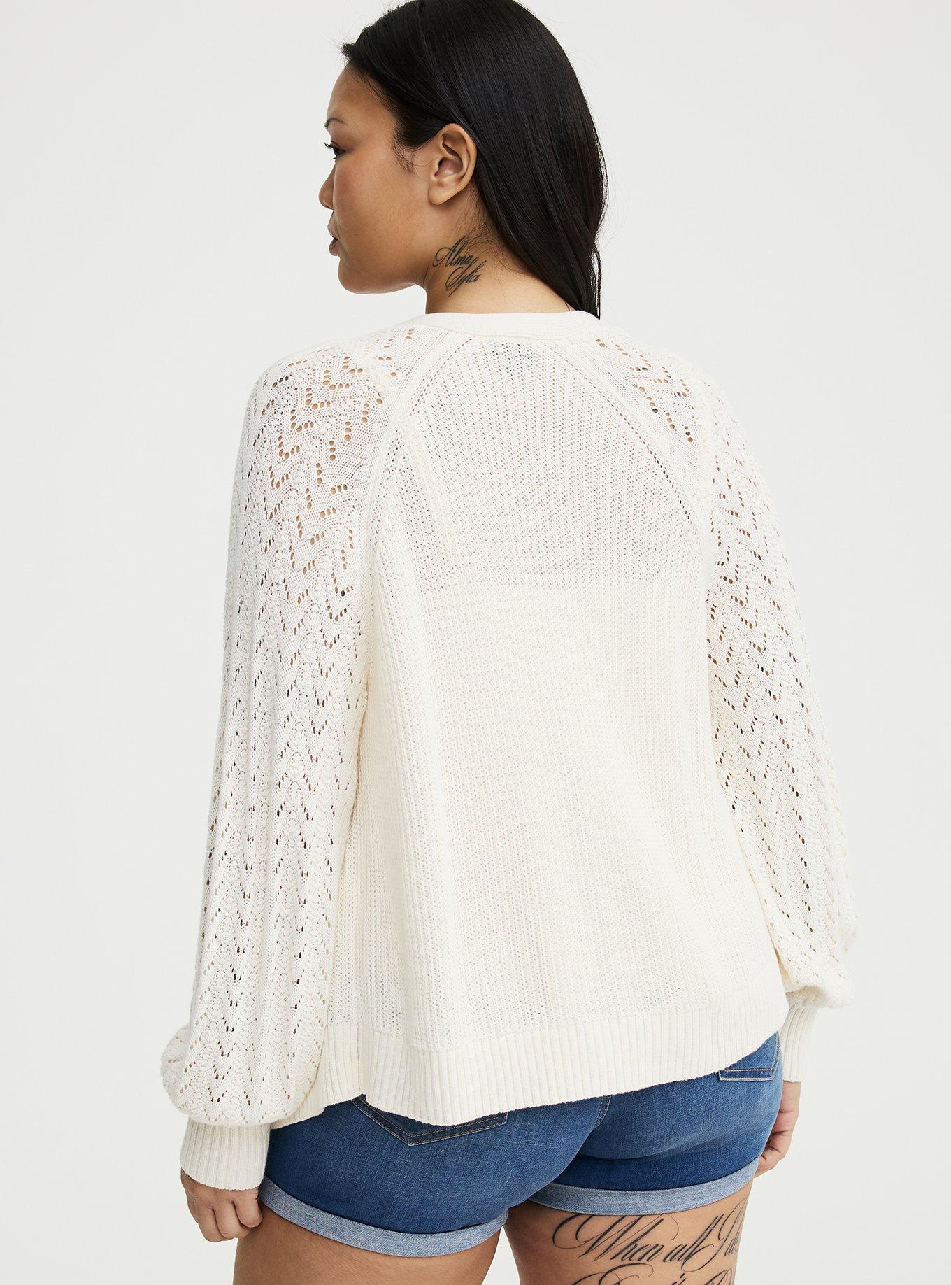 Pointelle Sleeve Cardigan, WHISPER WHITE, alternate