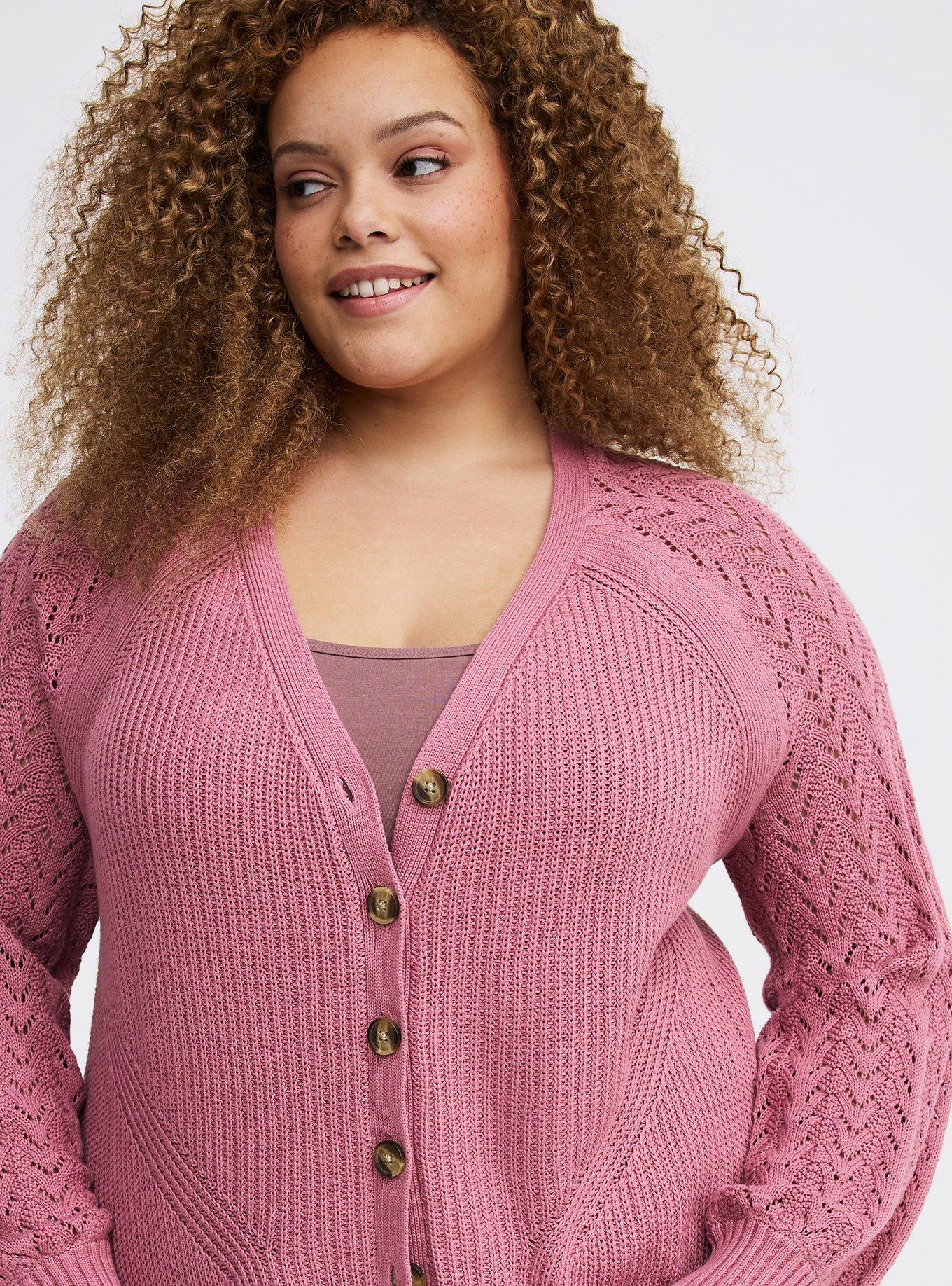 Plus Size - Pointelle Sleeve Cardigan - Torrid