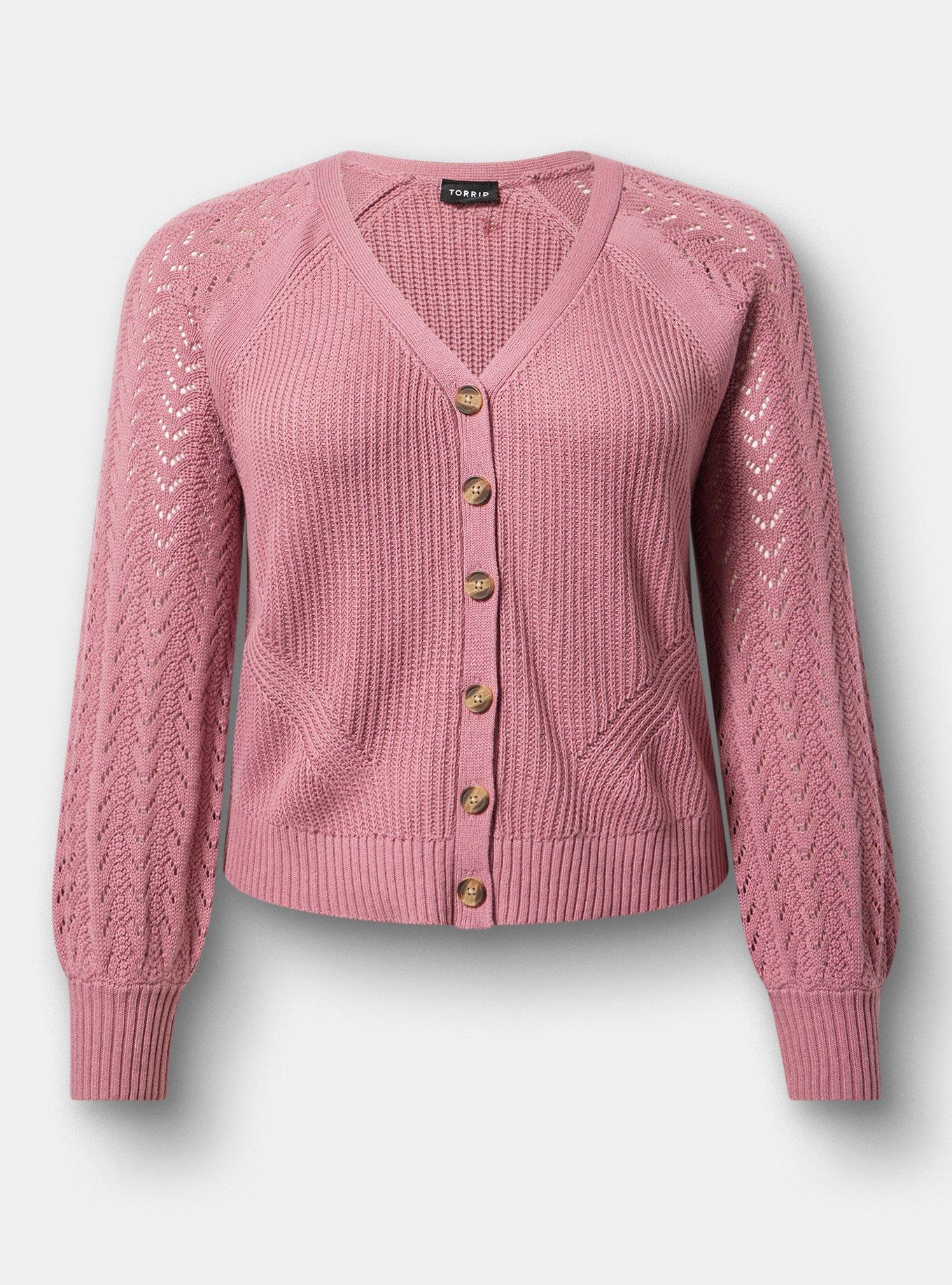 Pointelle Sleeve Cardigan, MESA ROSE, hi-res