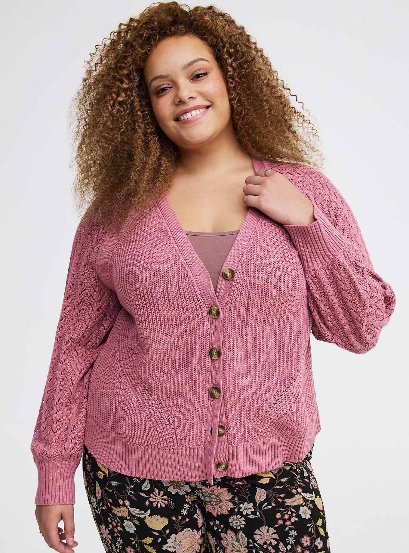 Pointelle Sleeve Cardigan, MESA ROSE, hi-res