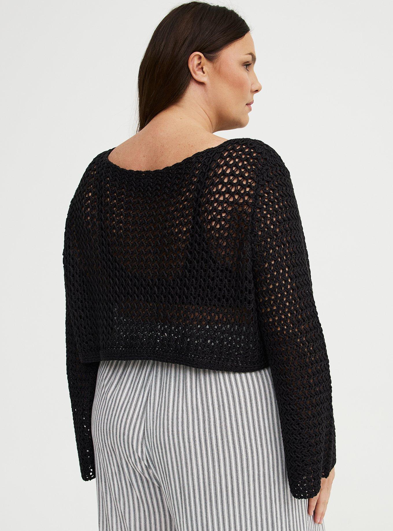 Open Stitch Pullover Shrug, DEEP BLACK, alternate