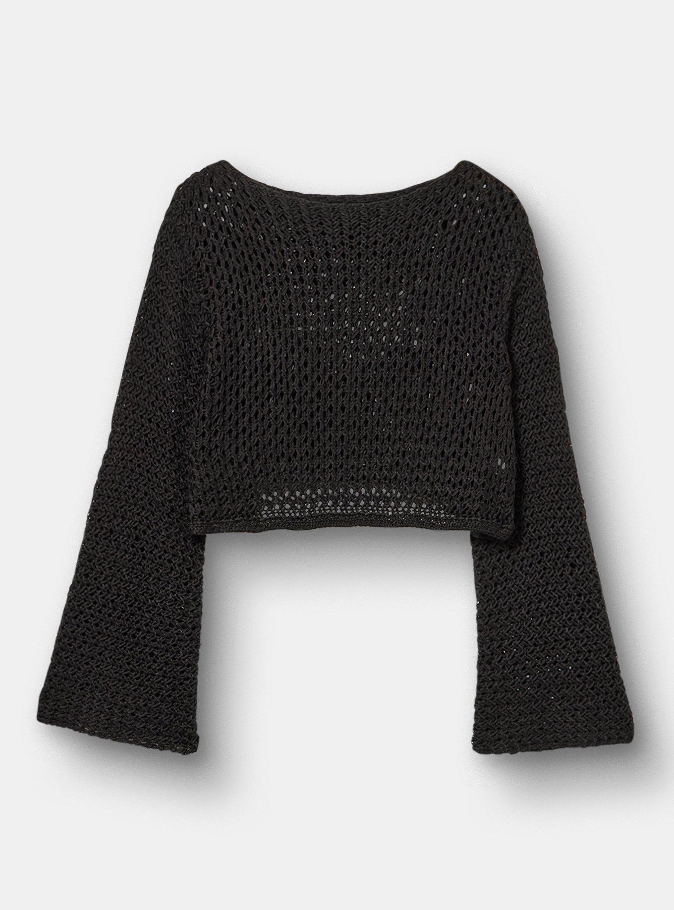 Open Stitch Pullover Shrug, DEEP BLACK, hi-res