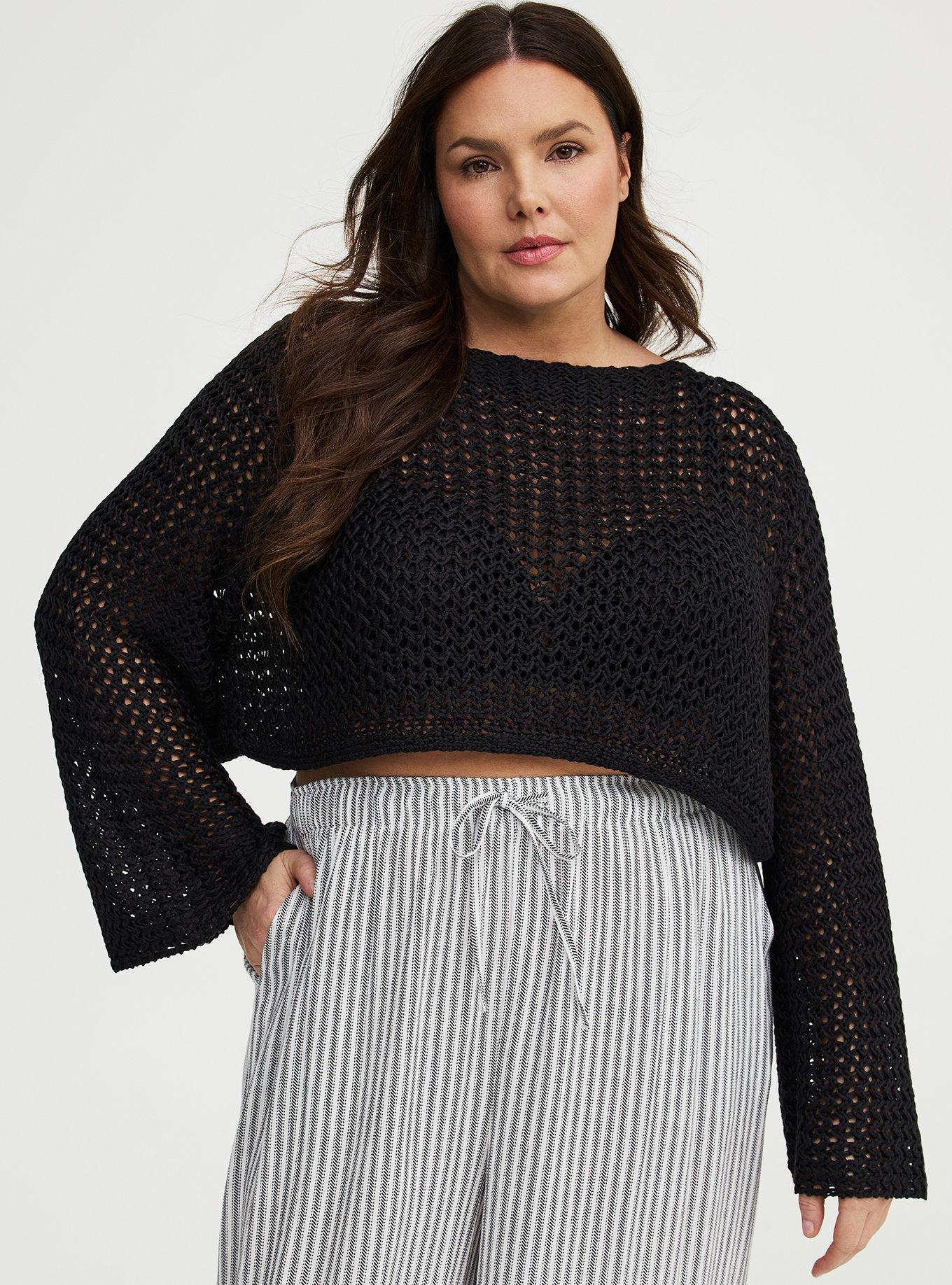Open Stitch Pullover Shrug, DEEP BLACK, hi-res