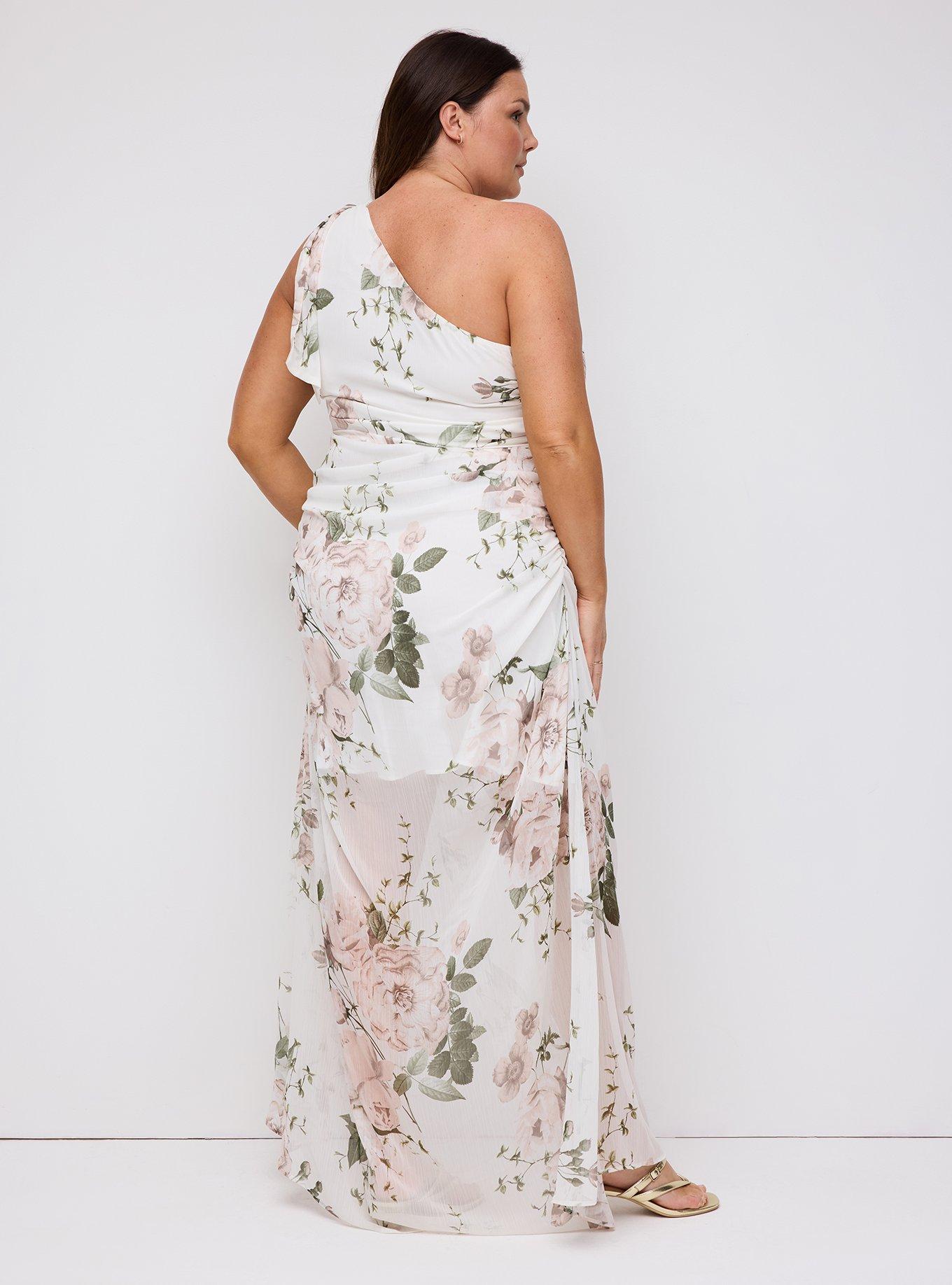 Studio One-Shoulder Slit Dress, GRACIE FLORAL PINK BLANC DE BLANC (LARGE SCALE), alternate