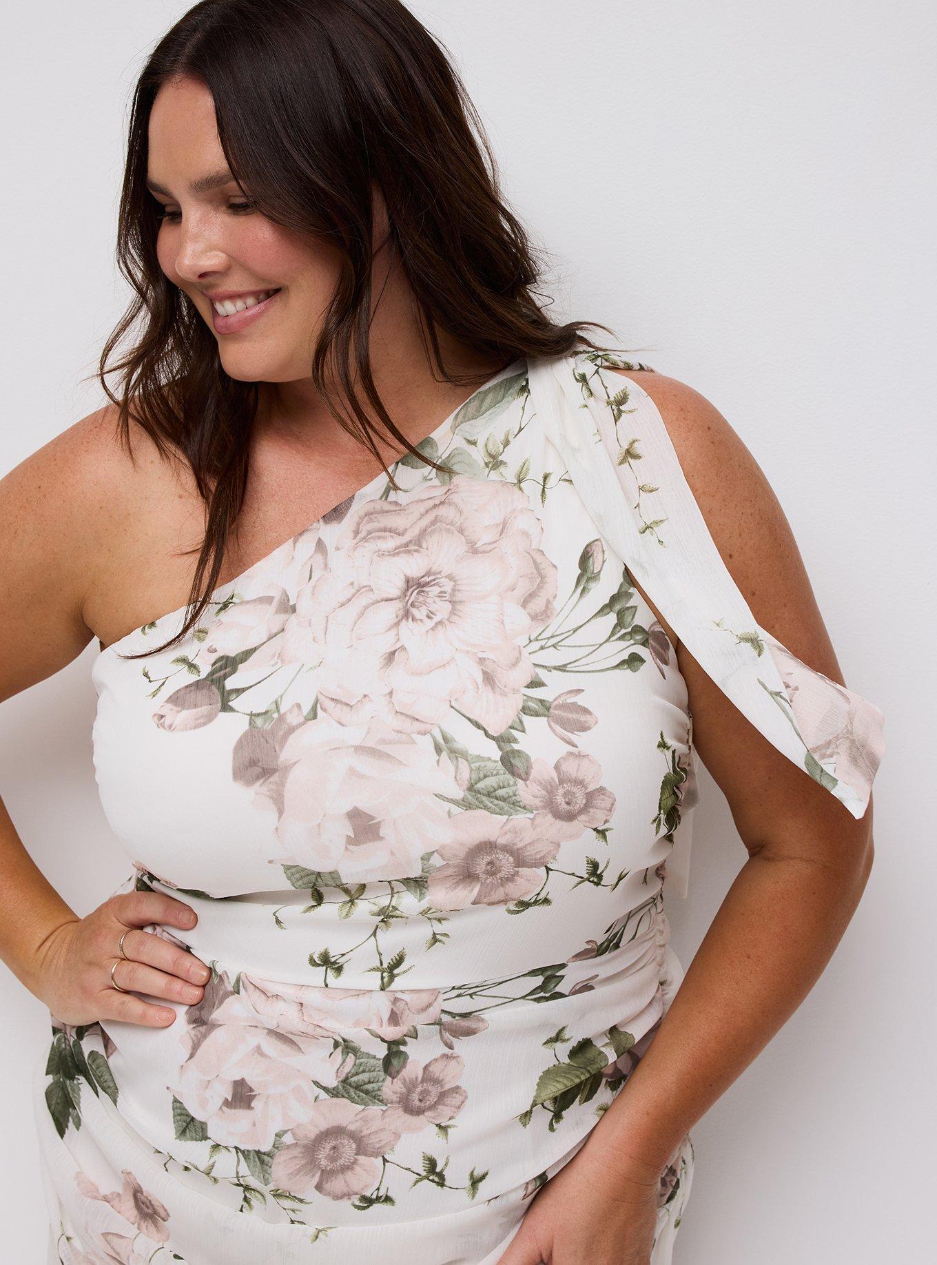 Studio One-Shoulder Slit Dress, GRACIE FLORAL PINK BLANC DE BLANC (LARGE SCALE), alternate