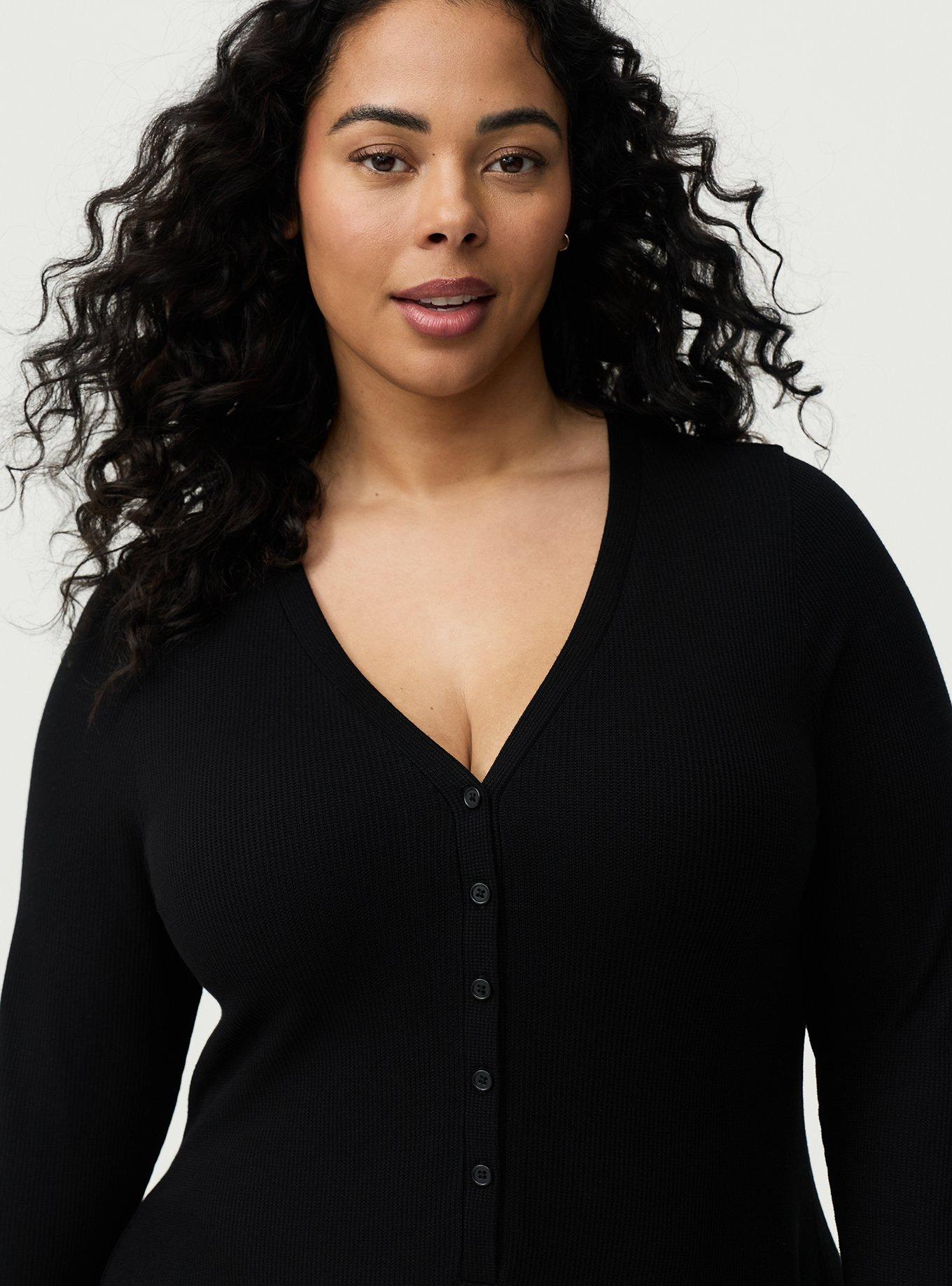 Baby Waffle Sleep Henley Gown, DEEP BLACK, alternate