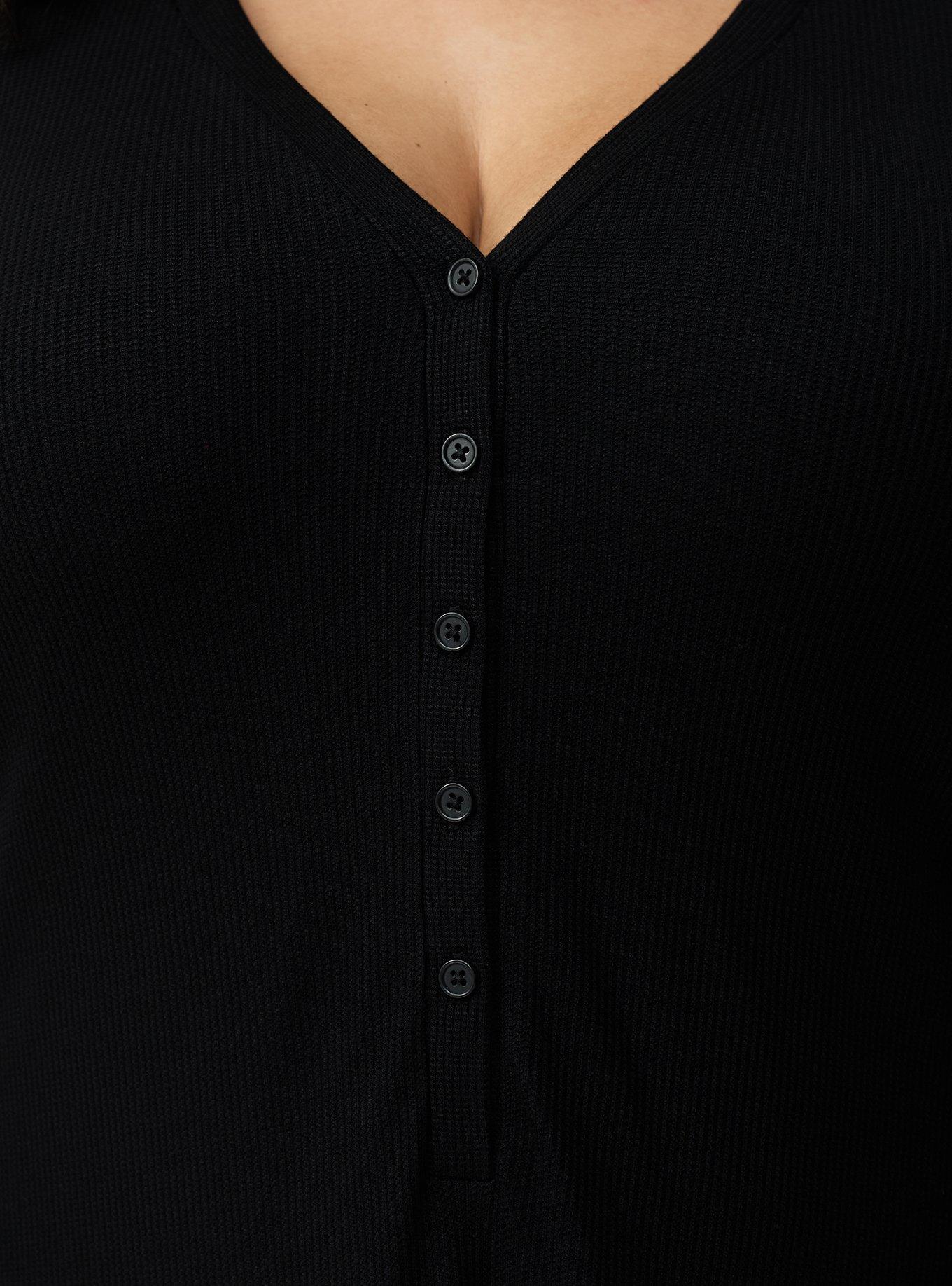 Baby Waffle Sleep Henley Gown, DEEP BLACK, alternate