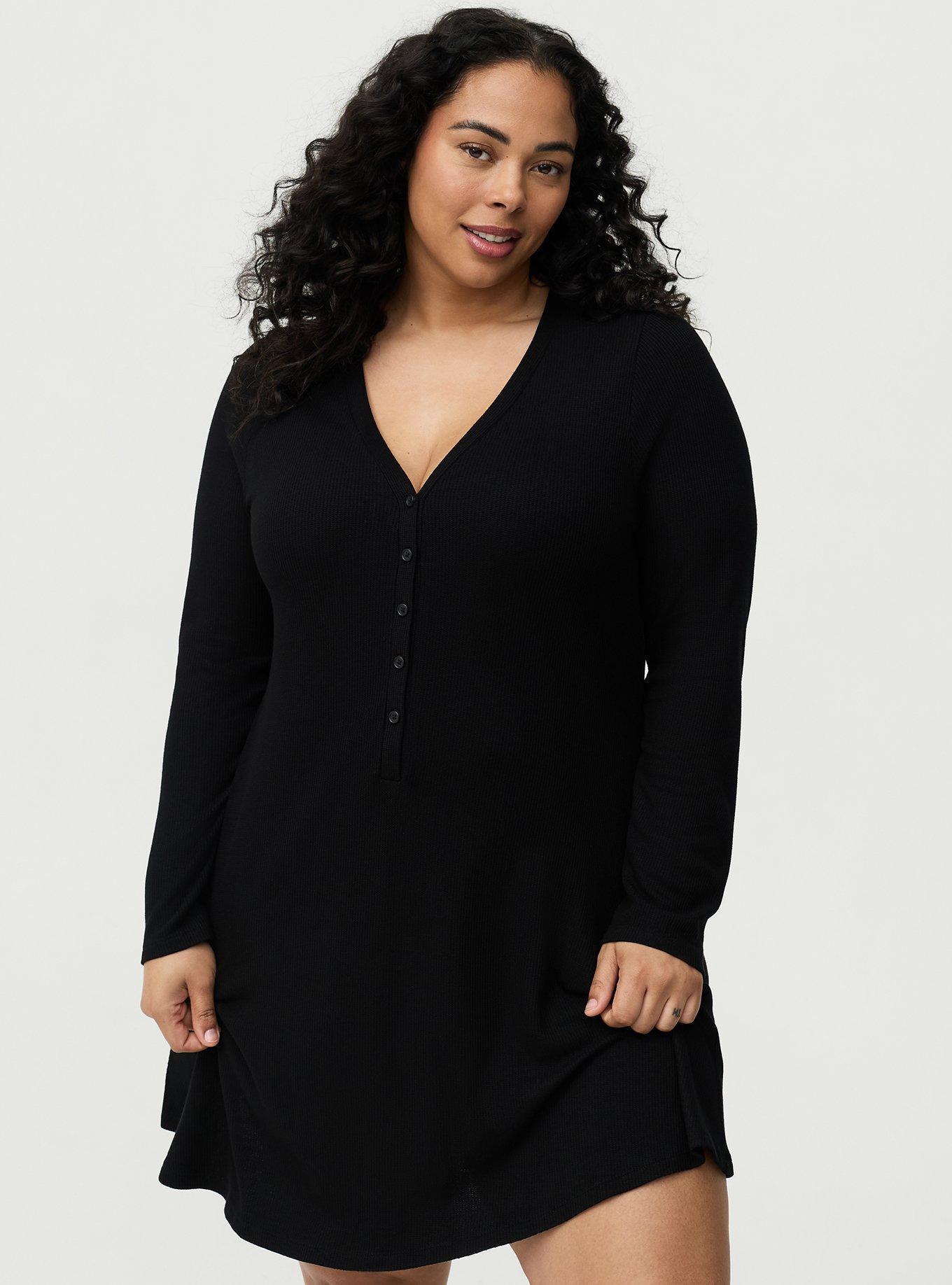 Baby Waffle Sleep Henley Gown, DEEP BLACK, hi-res
