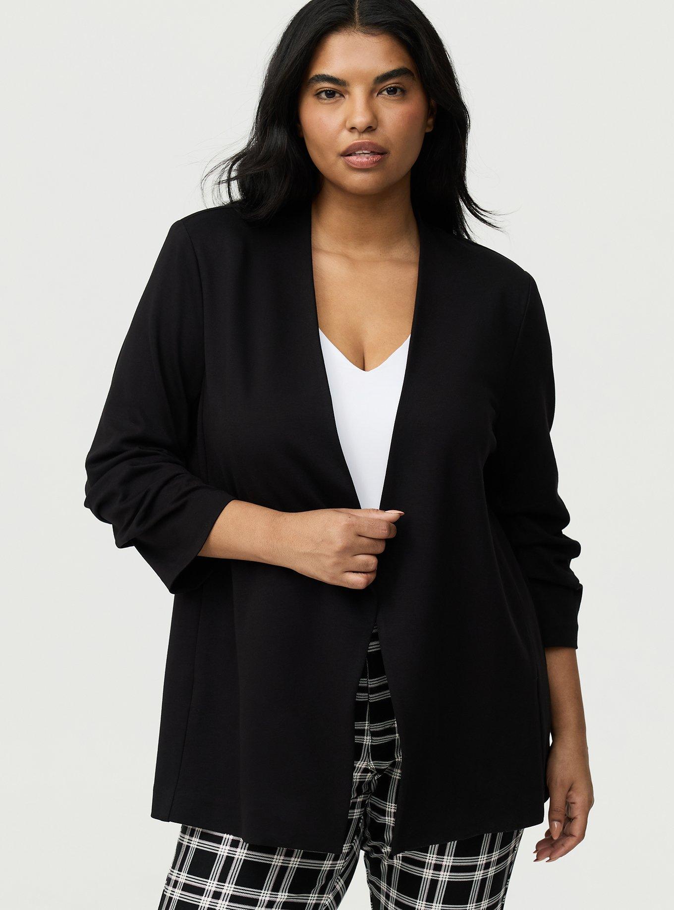 Open Front Ponte Blazer, DEEP BLACK, alternate