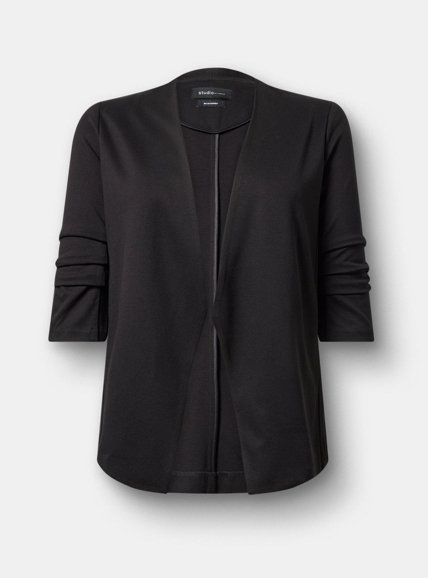 Open Front Ponte Blazer, DEEP BLACK, hi-res