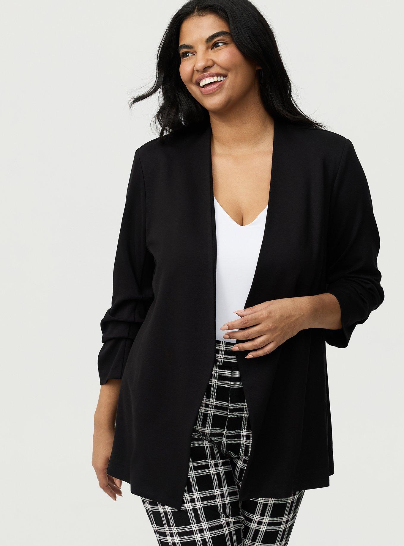 Plus Size Open Front Ponte Blazer, DEEP BLACK, hi-res