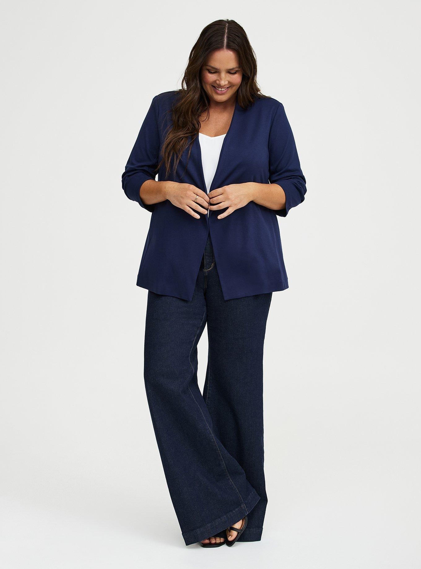 Open Front Ponte Blazer, PEACOAT, alternate