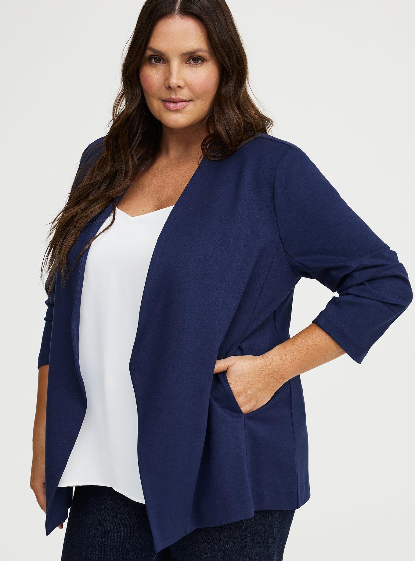 Open Front Ponte Blazer, PEACOAT, alternate