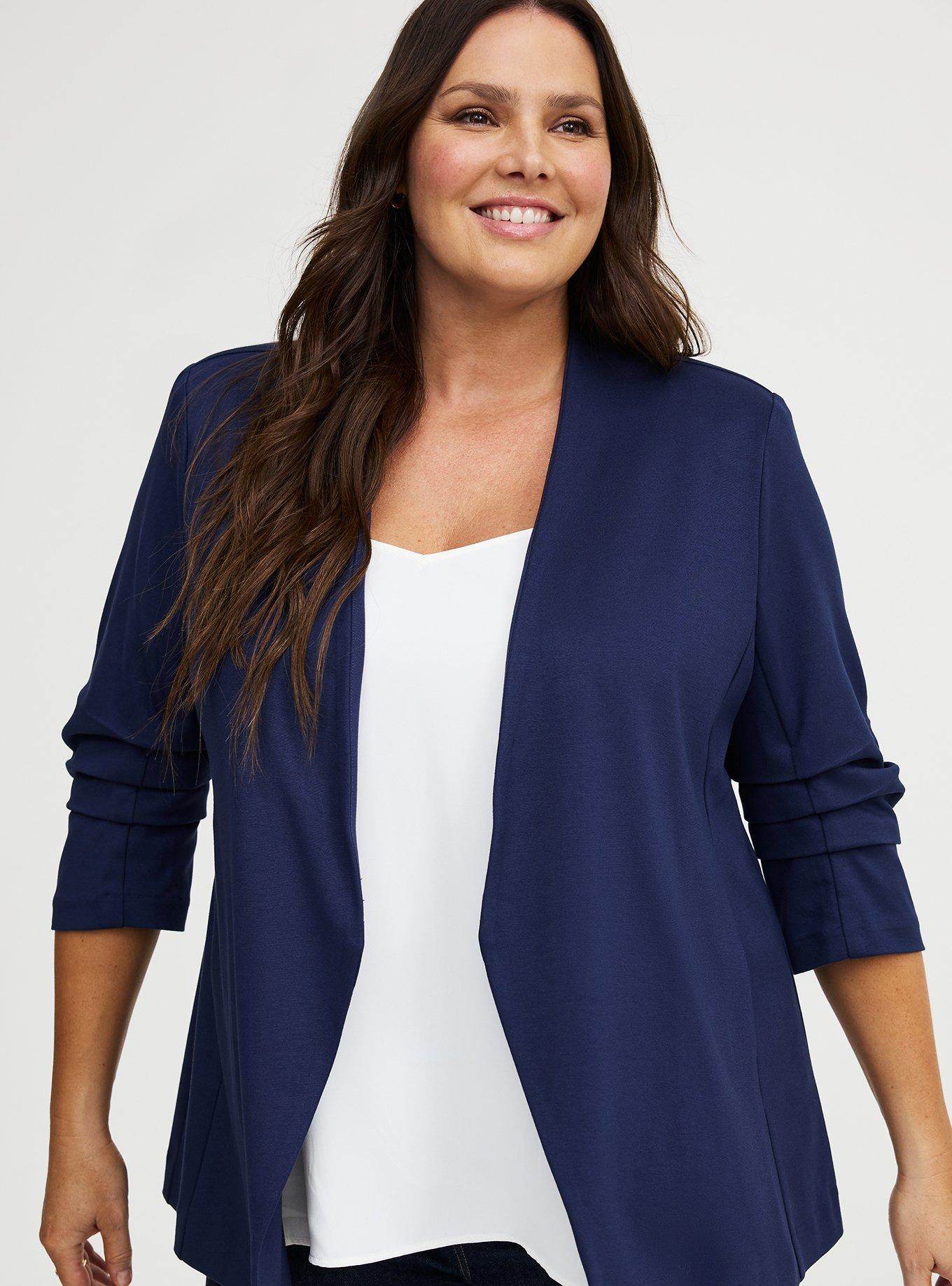 Open Front Ponte Blazer, PEACOAT, alternate
