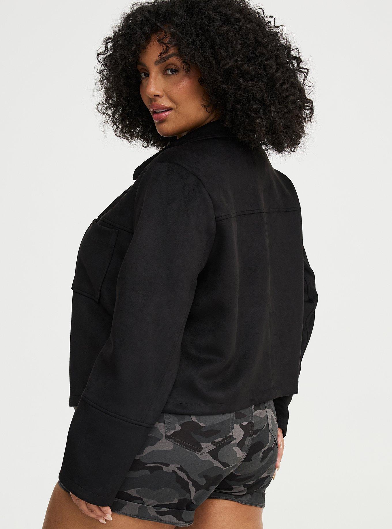 Hipster Faux Suede Jacket, DEEP BLACK, alternate