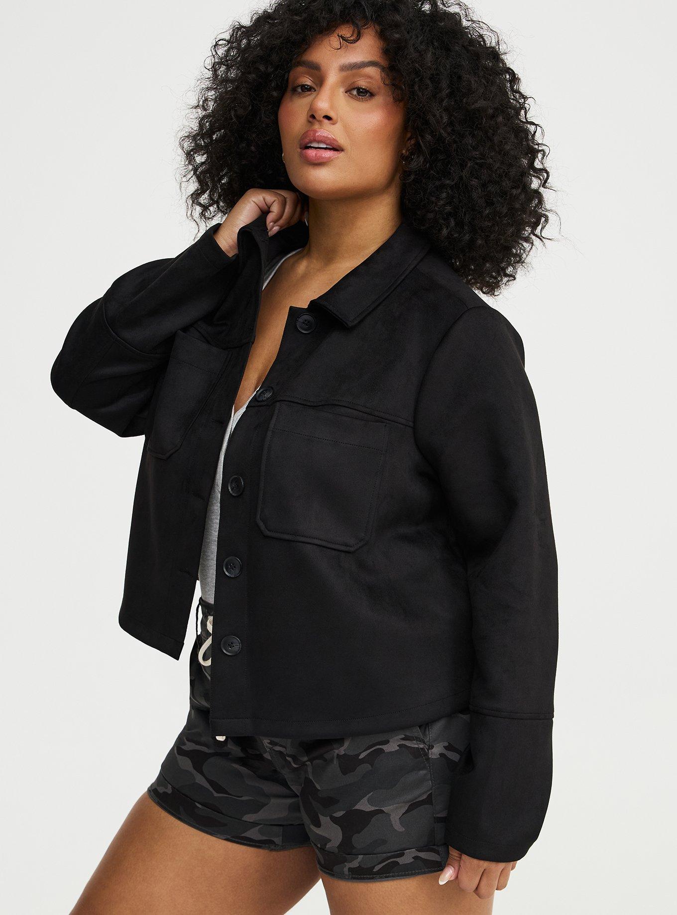 Hipster Faux Suede Jacket, DEEP BLACK, alternate