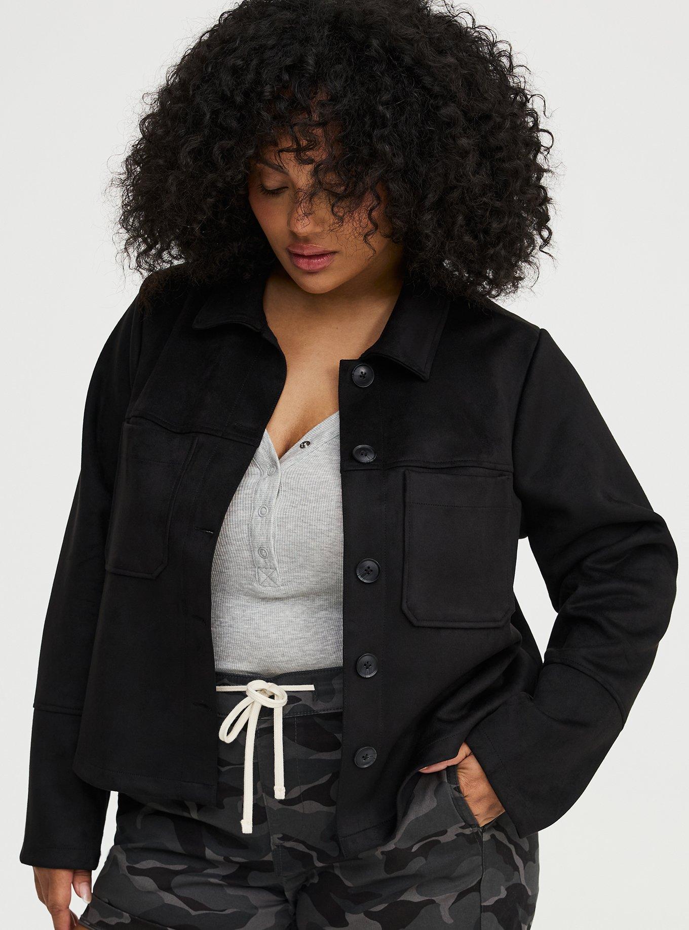 Hipster Faux Suede Jacket, DEEP BLACK, alternate