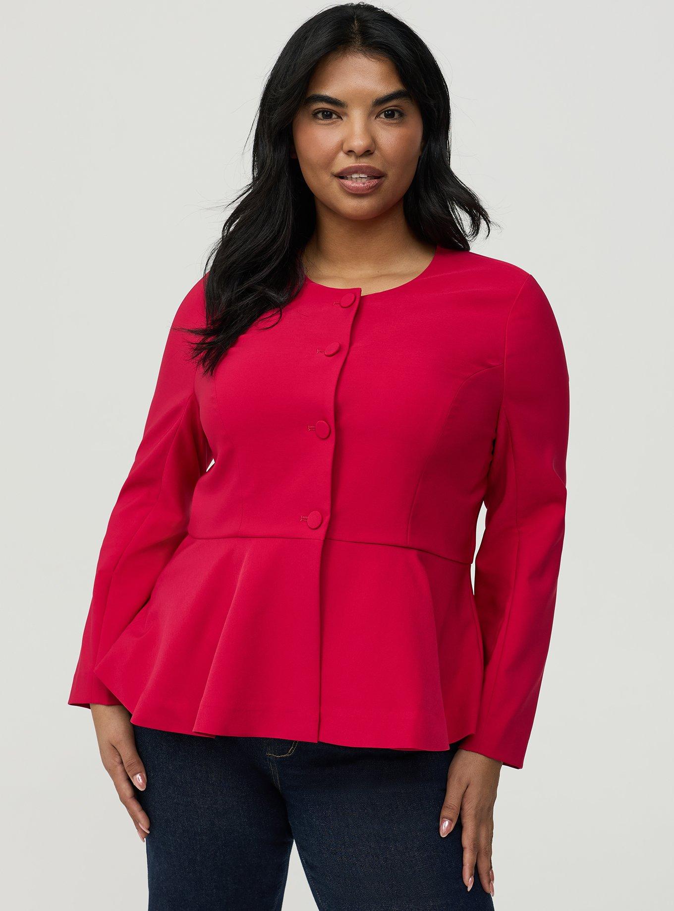 Studio Crepe Peplum Jacket, CERISE, hi-res