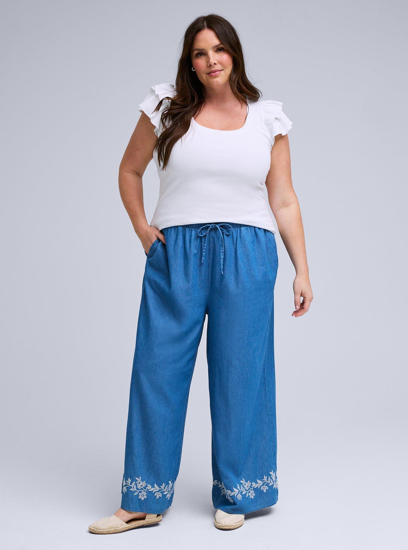 Belle Isle Pull-On Wide Leg Chambray Pant, CHAMBRAY, hi-res