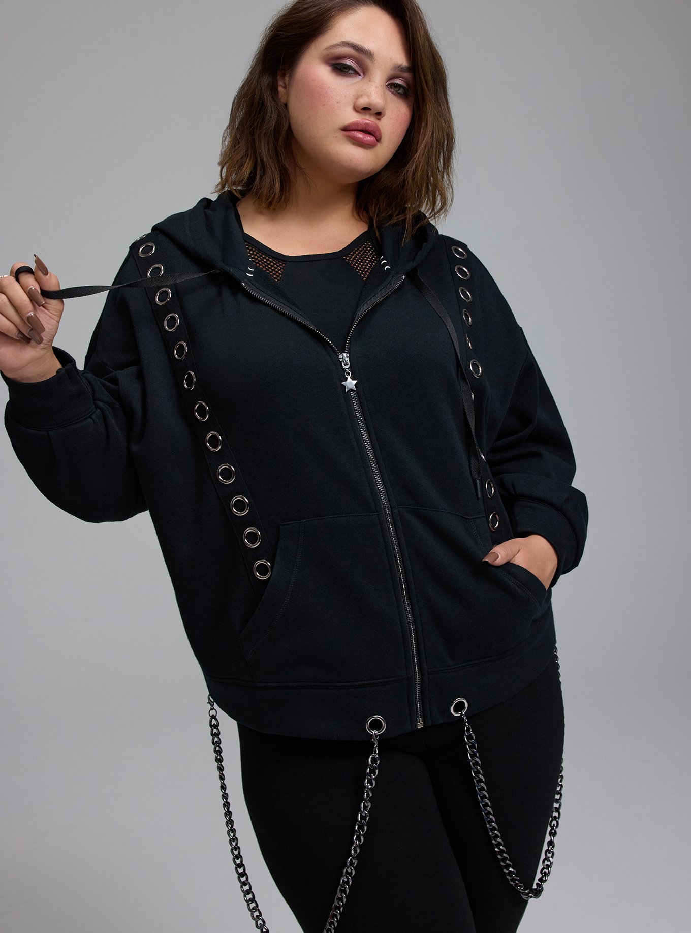 Plus Size - Nightfalll Chain & Grommet Zip-Up Hoodie - Torrid