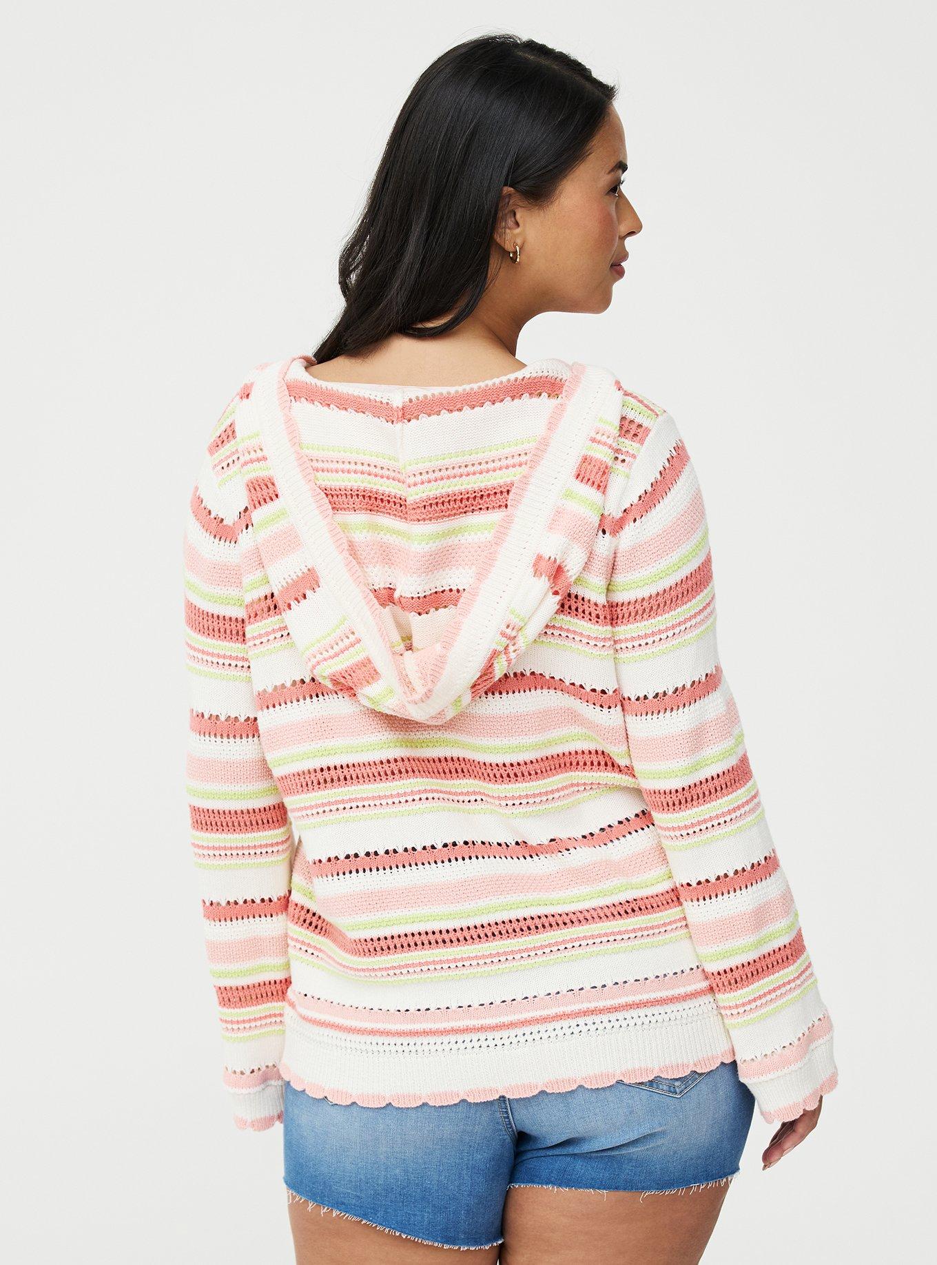 Pointelle Hoodie Sweater, MULTI COLOR STRIPE, alternate
