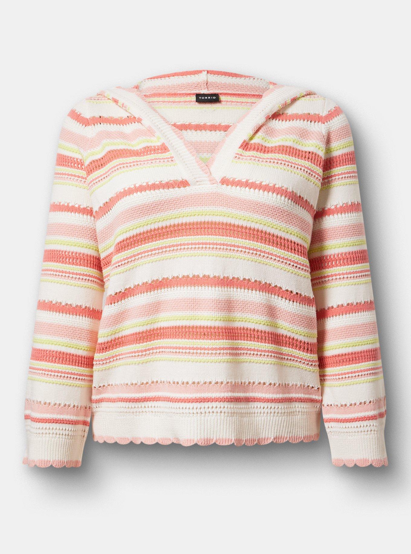 Pointelle Hoodie Sweater, MULTI COLOR STRIPE, hi-res