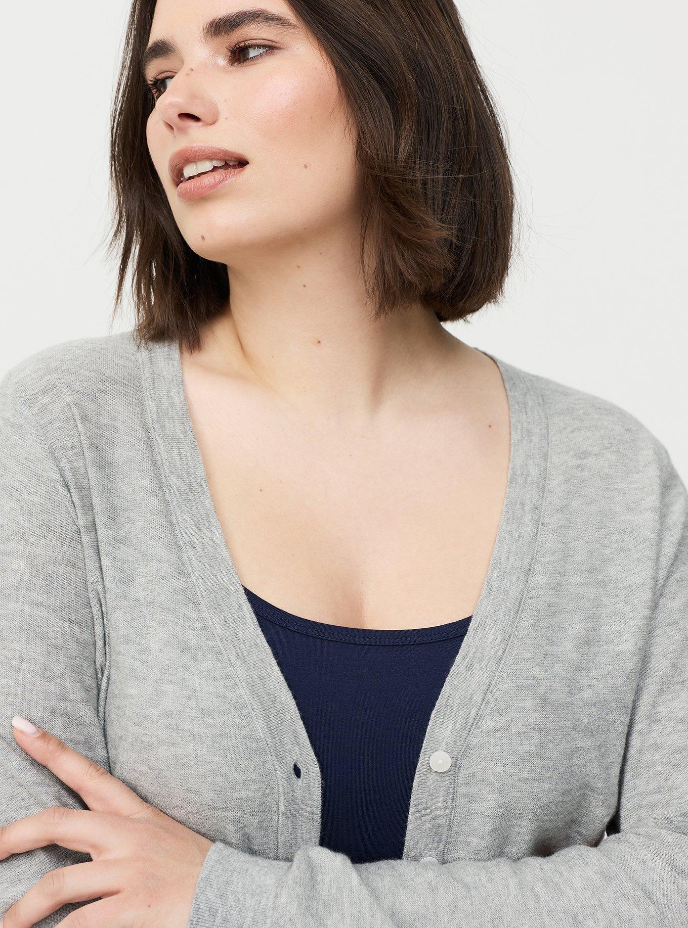 V-Neck Cardigan, LIGHTEST HEATHER GREY, alternate