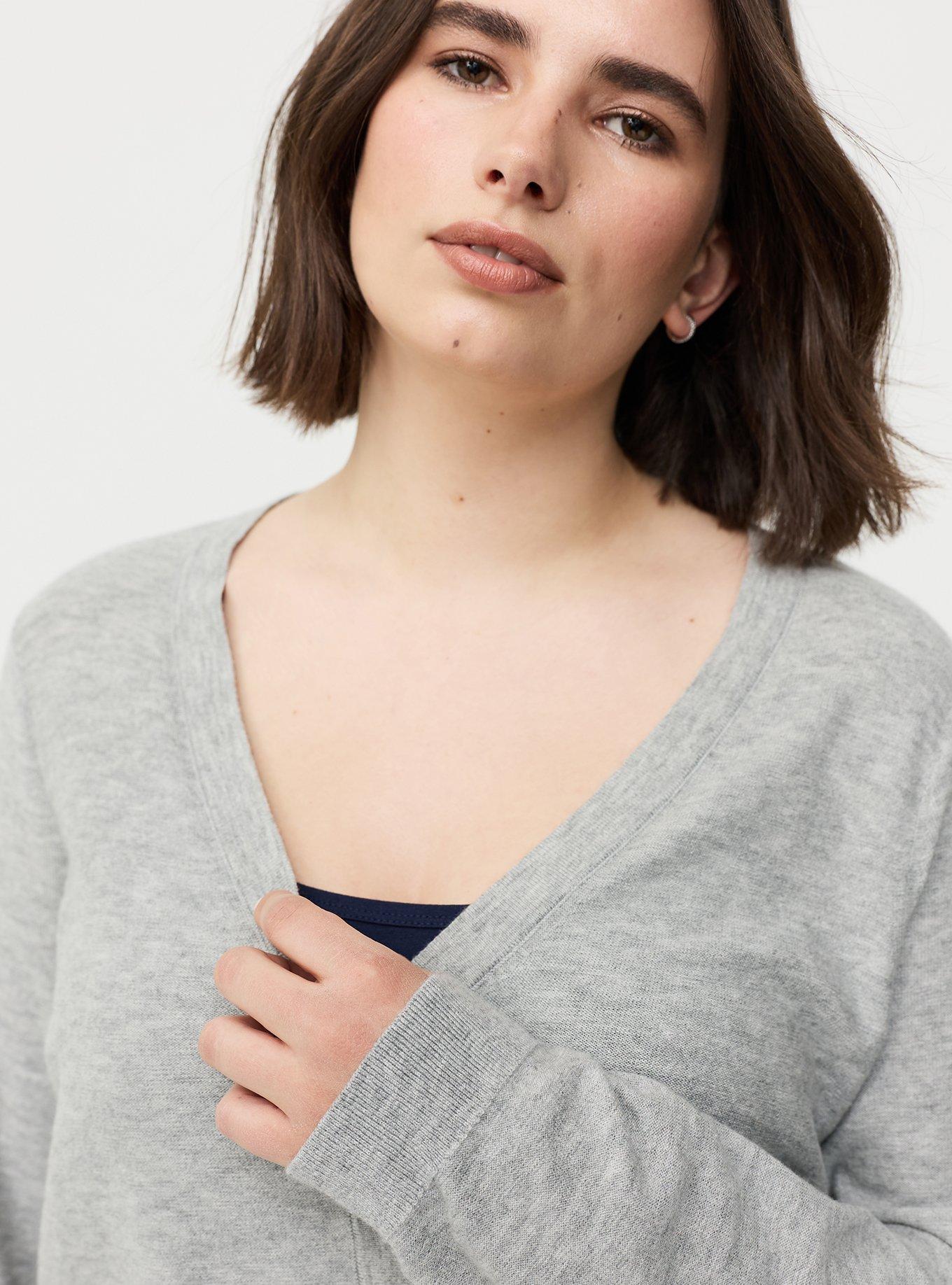 V-Neck Cardigan, LIGHTEST HEATHER GREY, alternate