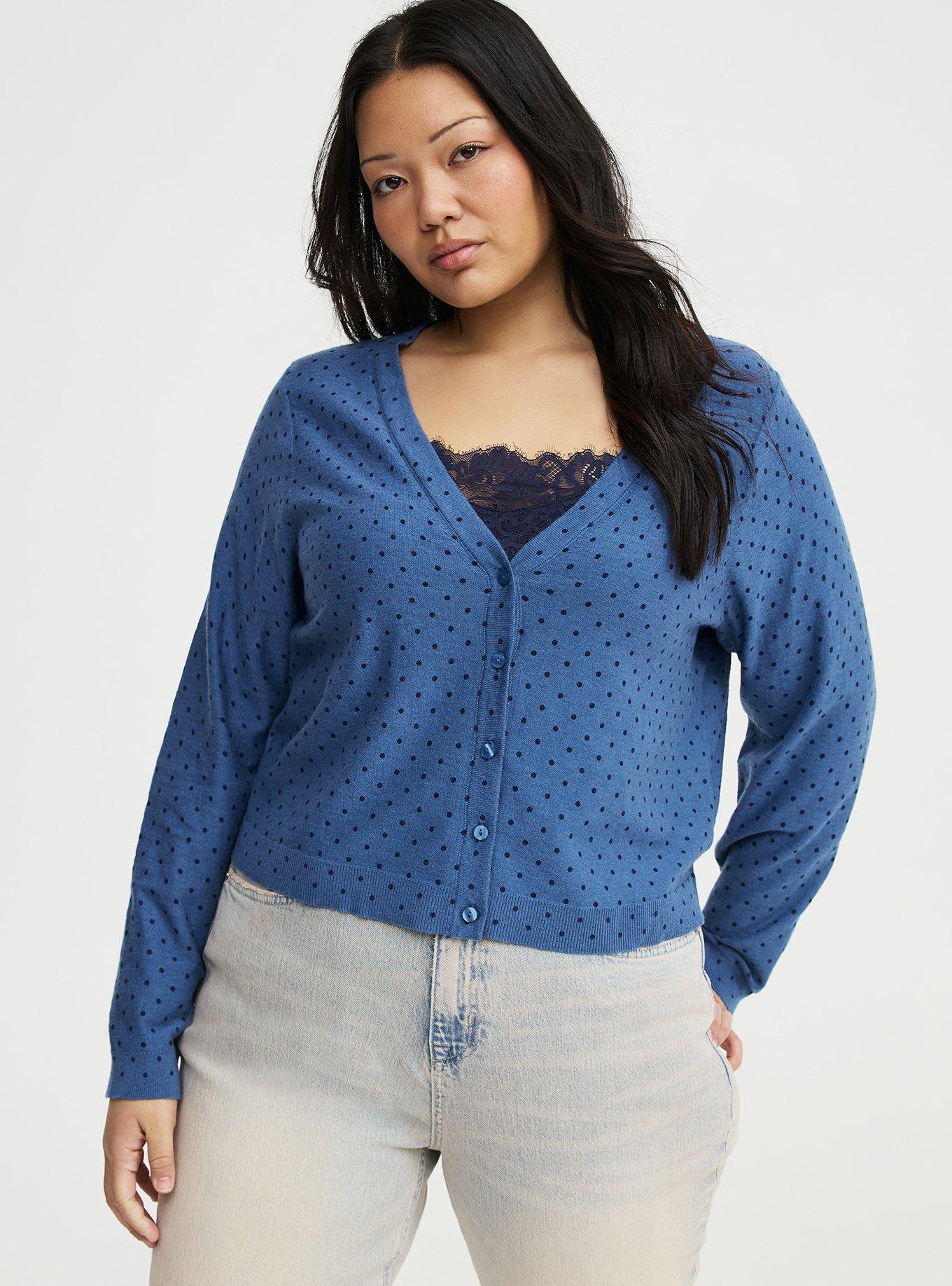 V-Neck Cardigan, CHIC DOT BLUE, alternate
