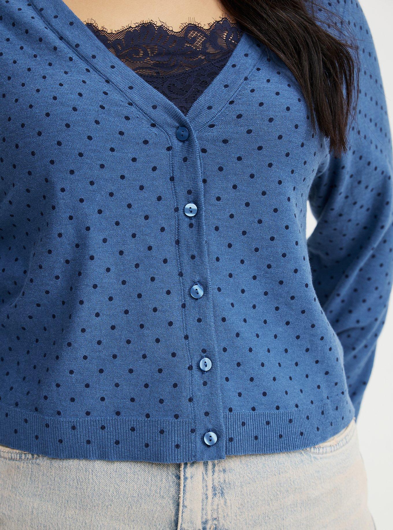 V-Neck Cardigan, CHIC DOT BLUE, alternate