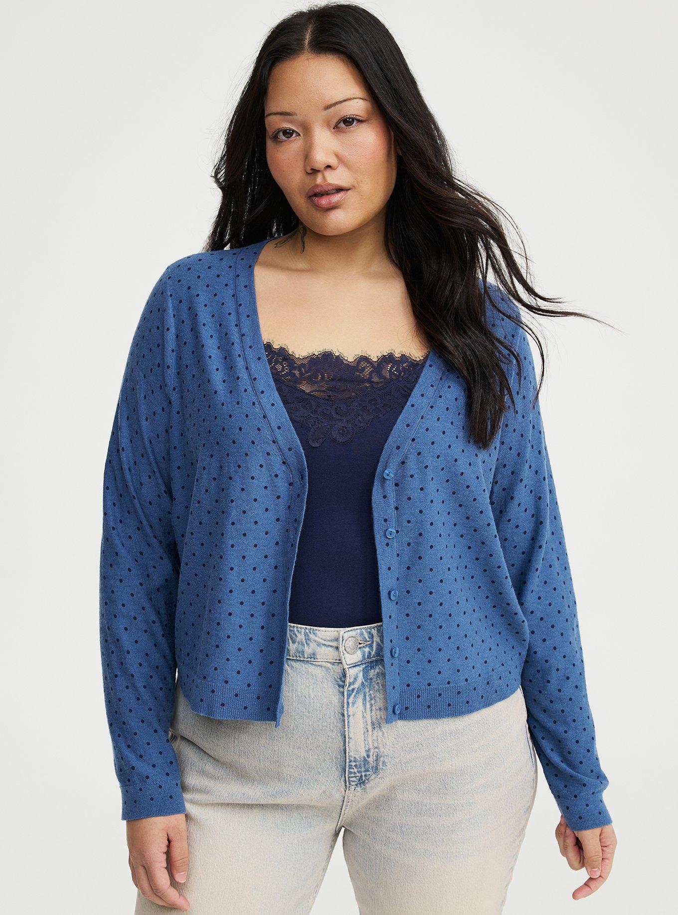 V-Neck Cardigan, CHIC DOT BLUE, hi-res