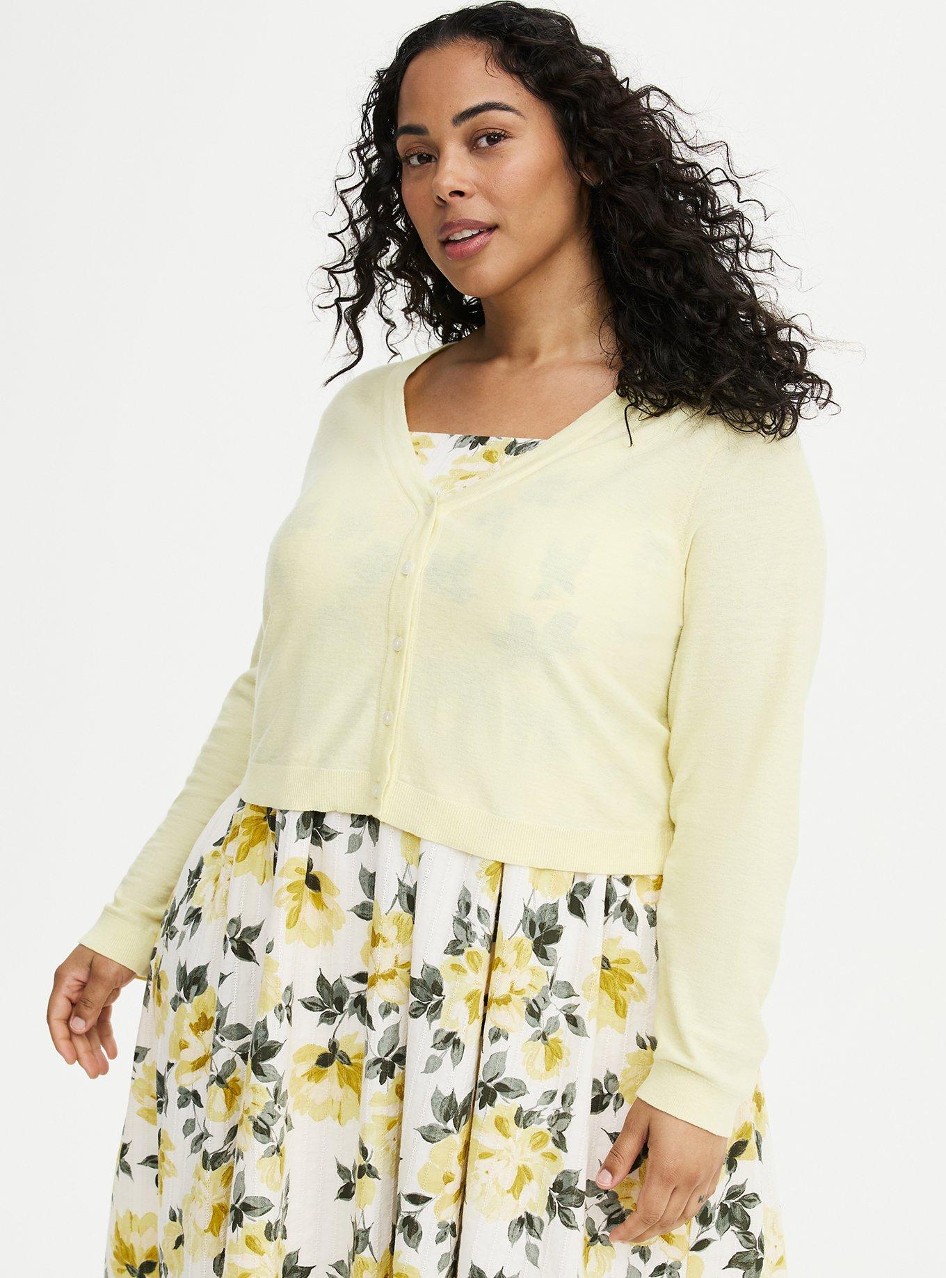 V-Neck Cardigan, PASTEL YELLOW, hi-res