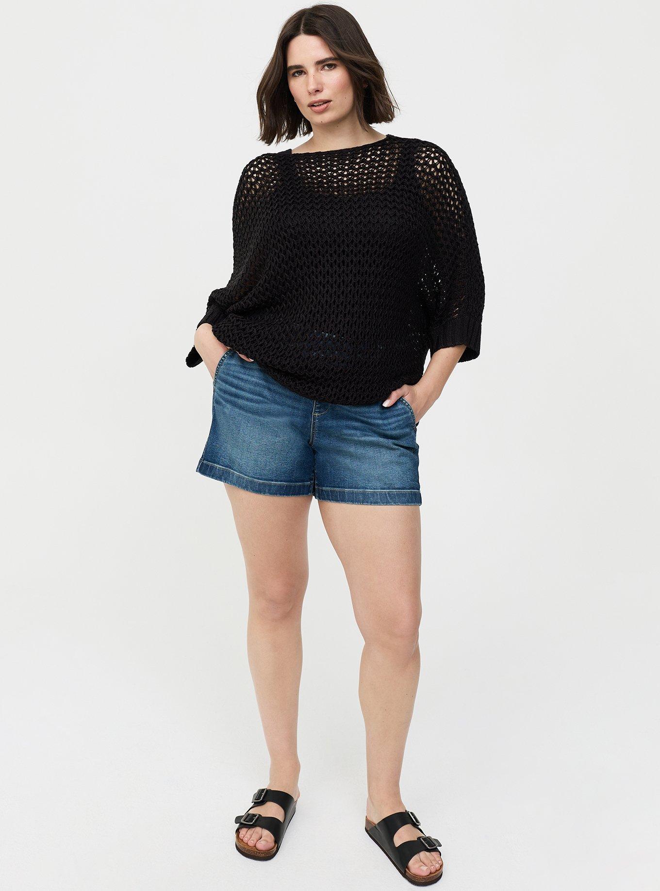 Crochet Relaxed Dolman Sweater, DEEP BLACK, alternate