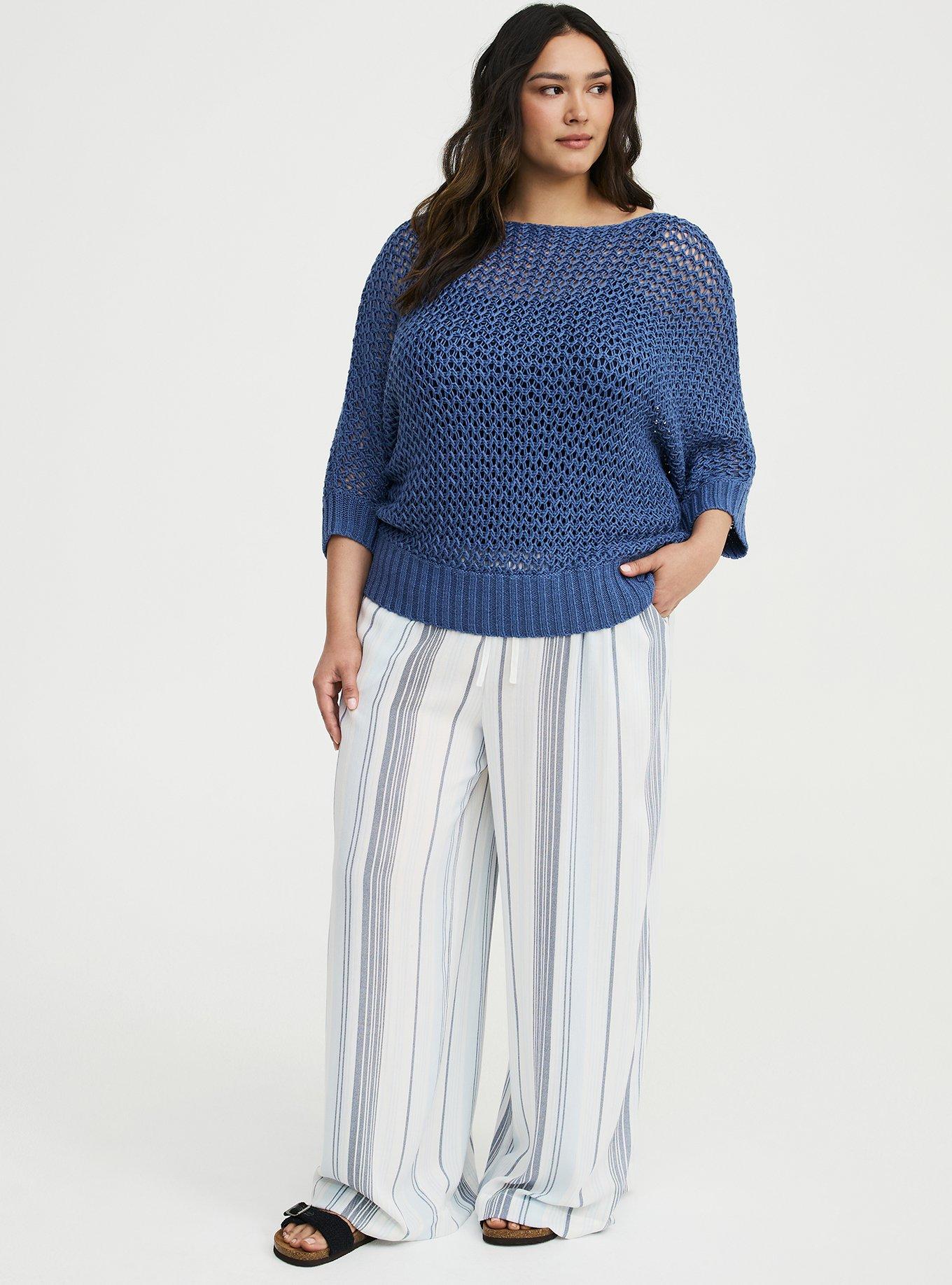 Crochet Relaxed Dolman Sweater, BLUE HORIZON, alternate