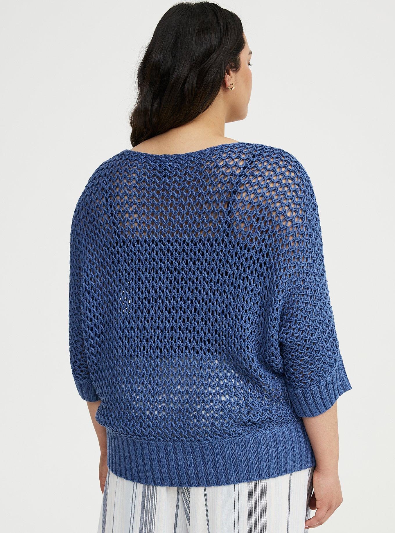 Crochet Relaxed Dolman Sweater, BLUE HORIZON, alternate
