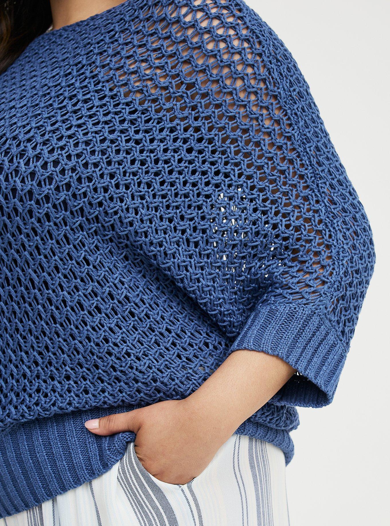 Crochet Relaxed Dolman Sweater, BLUE HORIZON, alternate