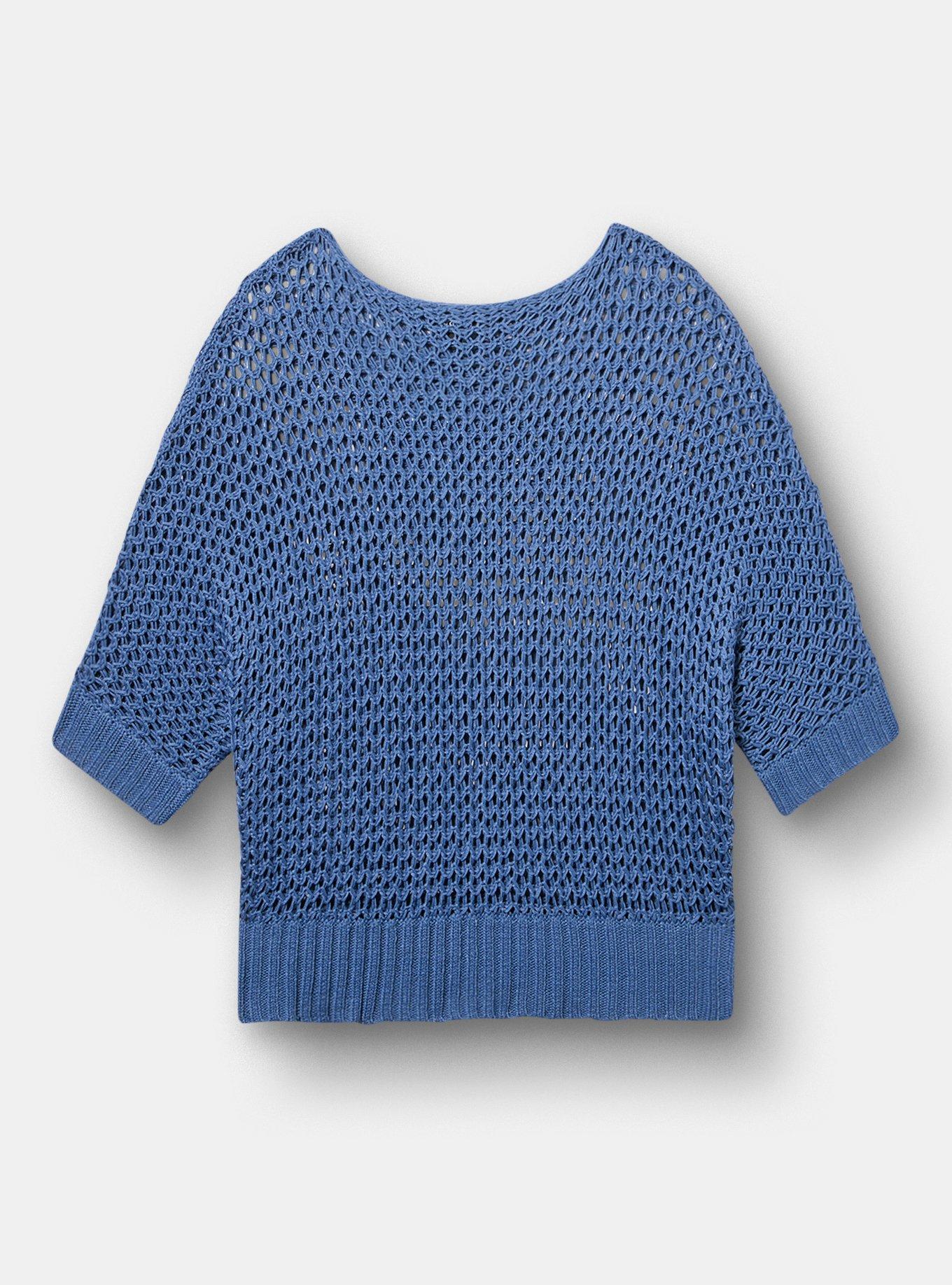 Crochet Relaxed Dolman Sweater, BLUE HORIZON, hi-res