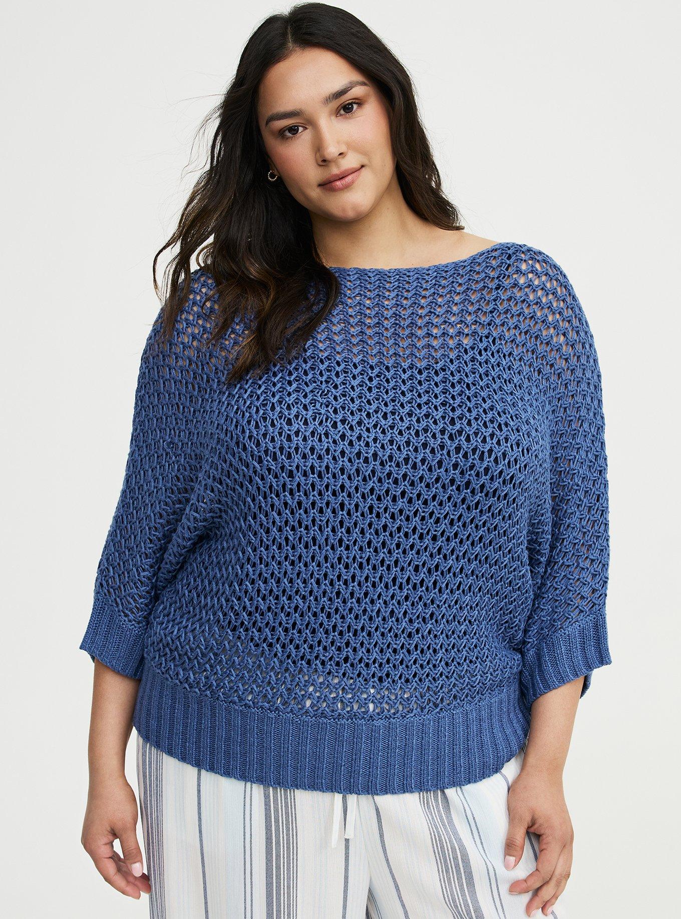 Crochet Relaxed Dolman Sweater, BLUE HORIZON, hi-res