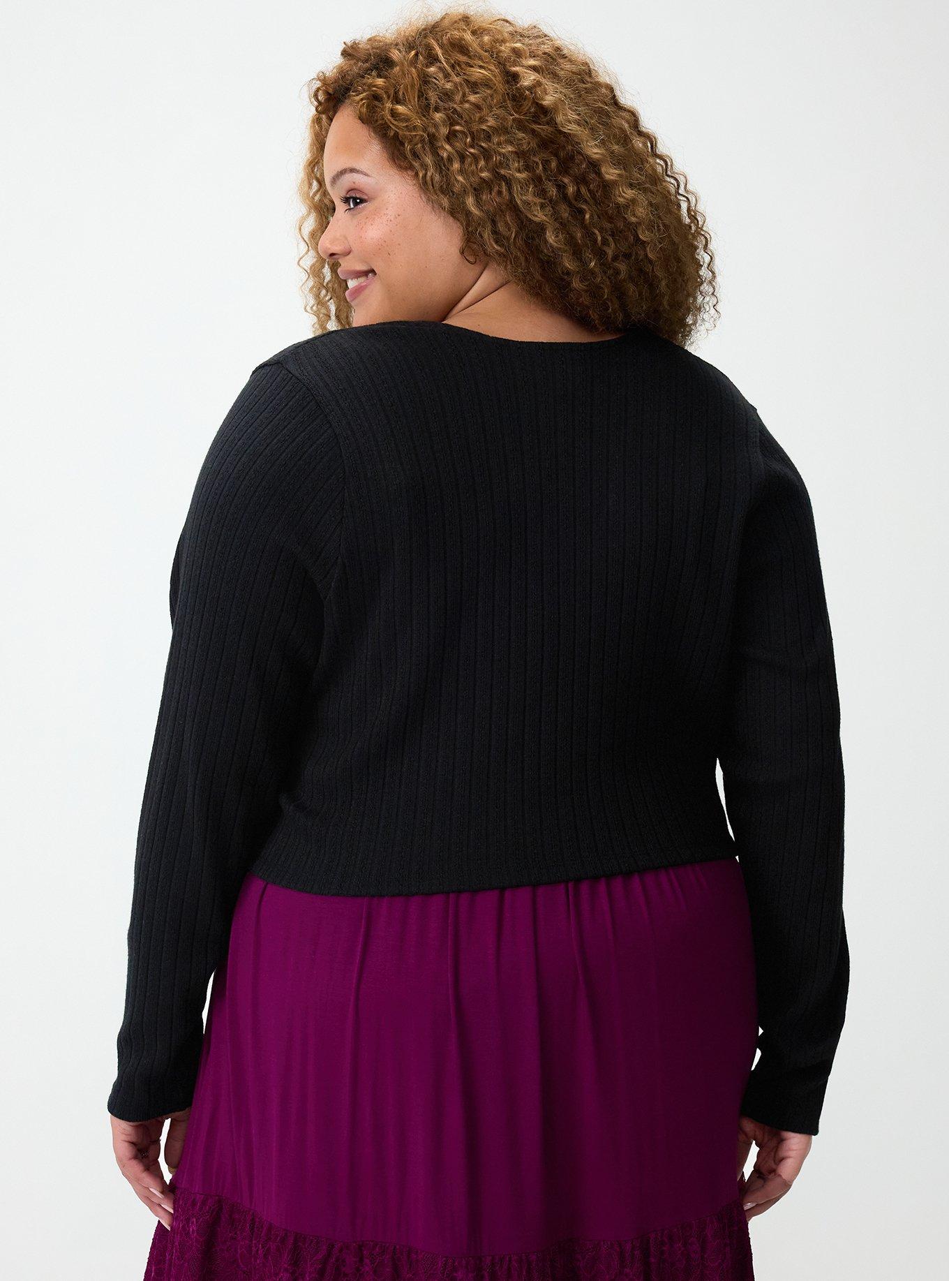 Pointelle Tie-Front Shrug, DEEP BLACK, alternate