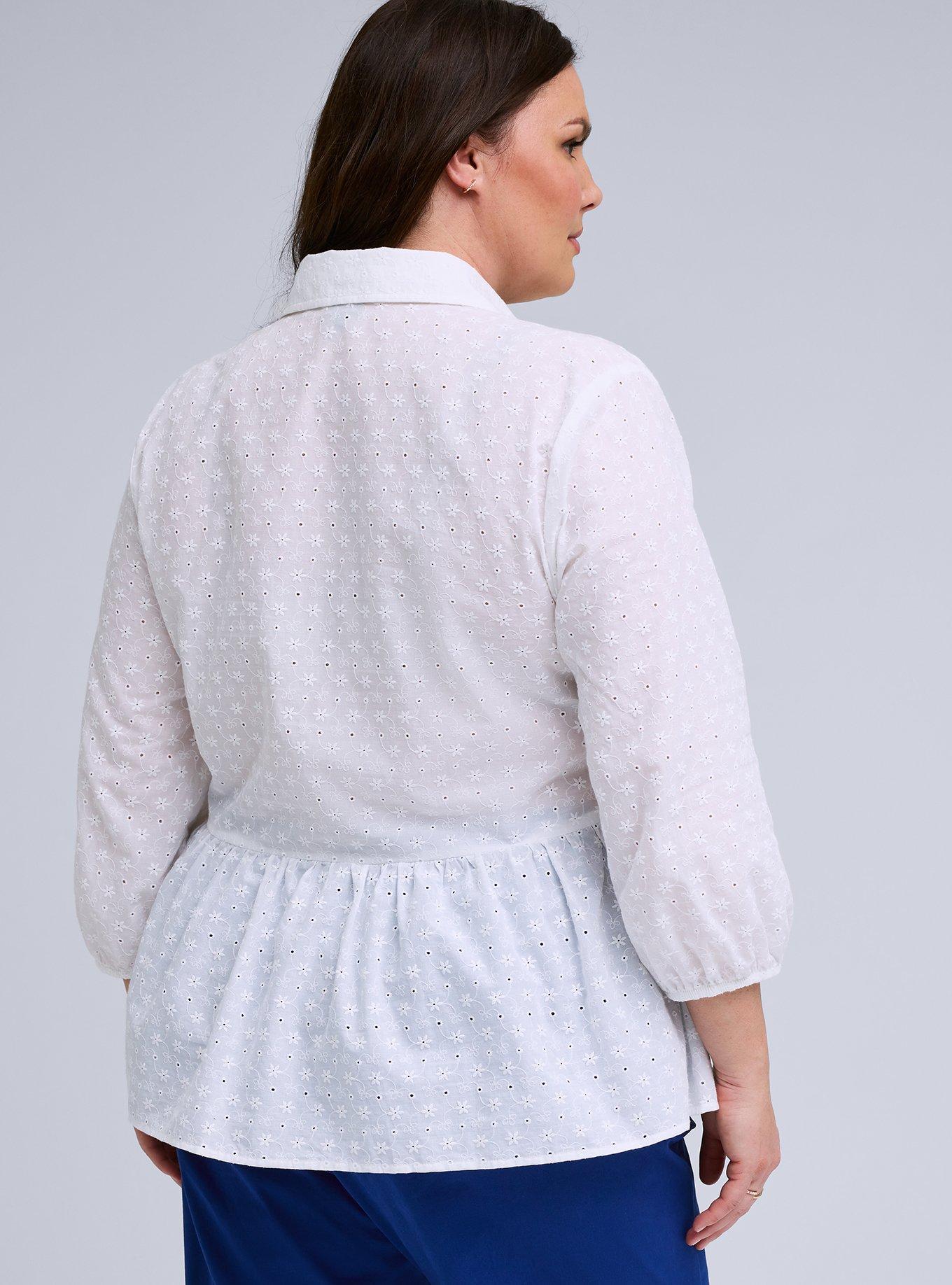 Belle Isle Peplum Eyelet Button Down Top, BRIGHT WHITE, alternate