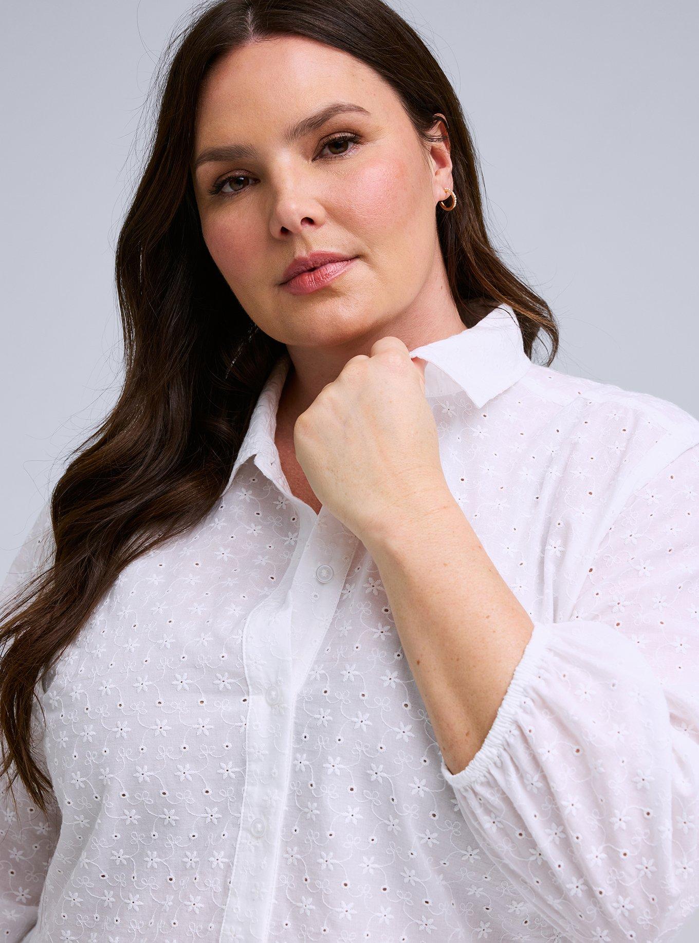 Belle Isle Peplum Eyelet Button Down Top, BRIGHT WHITE, alternate