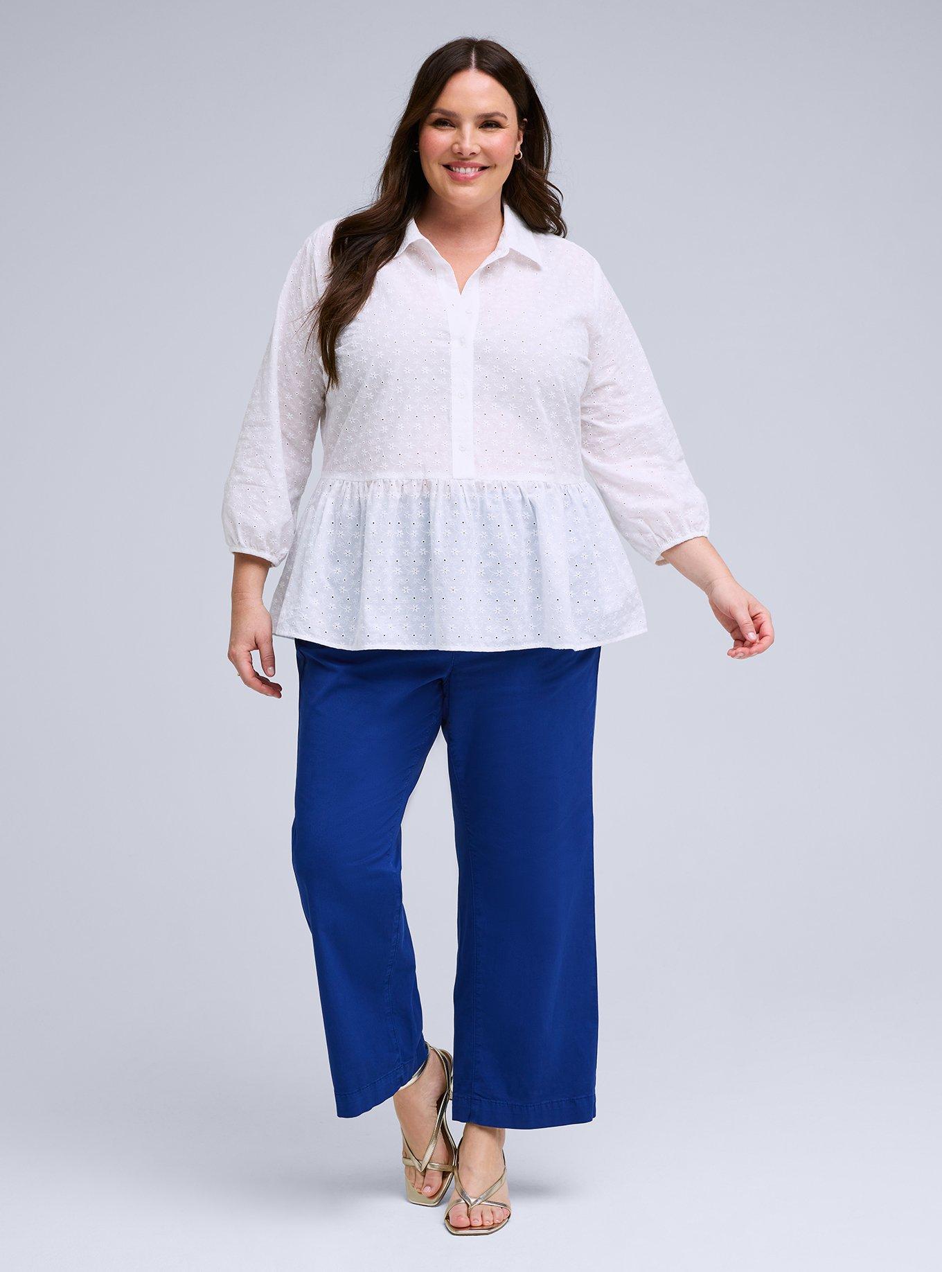 Belle Isle Peplum Eyelet Button Down Top, BRIGHT WHITE, alternate