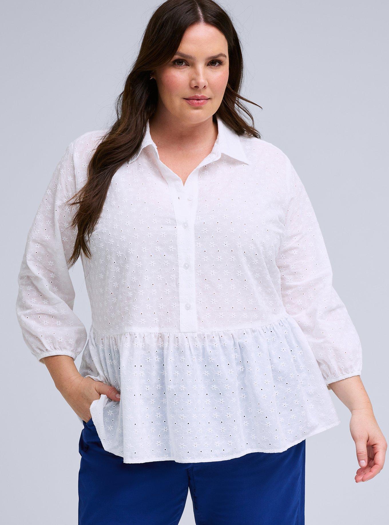Belle Isle Peplum Eyelet Button Down Top, BRIGHT WHITE, hi-res
